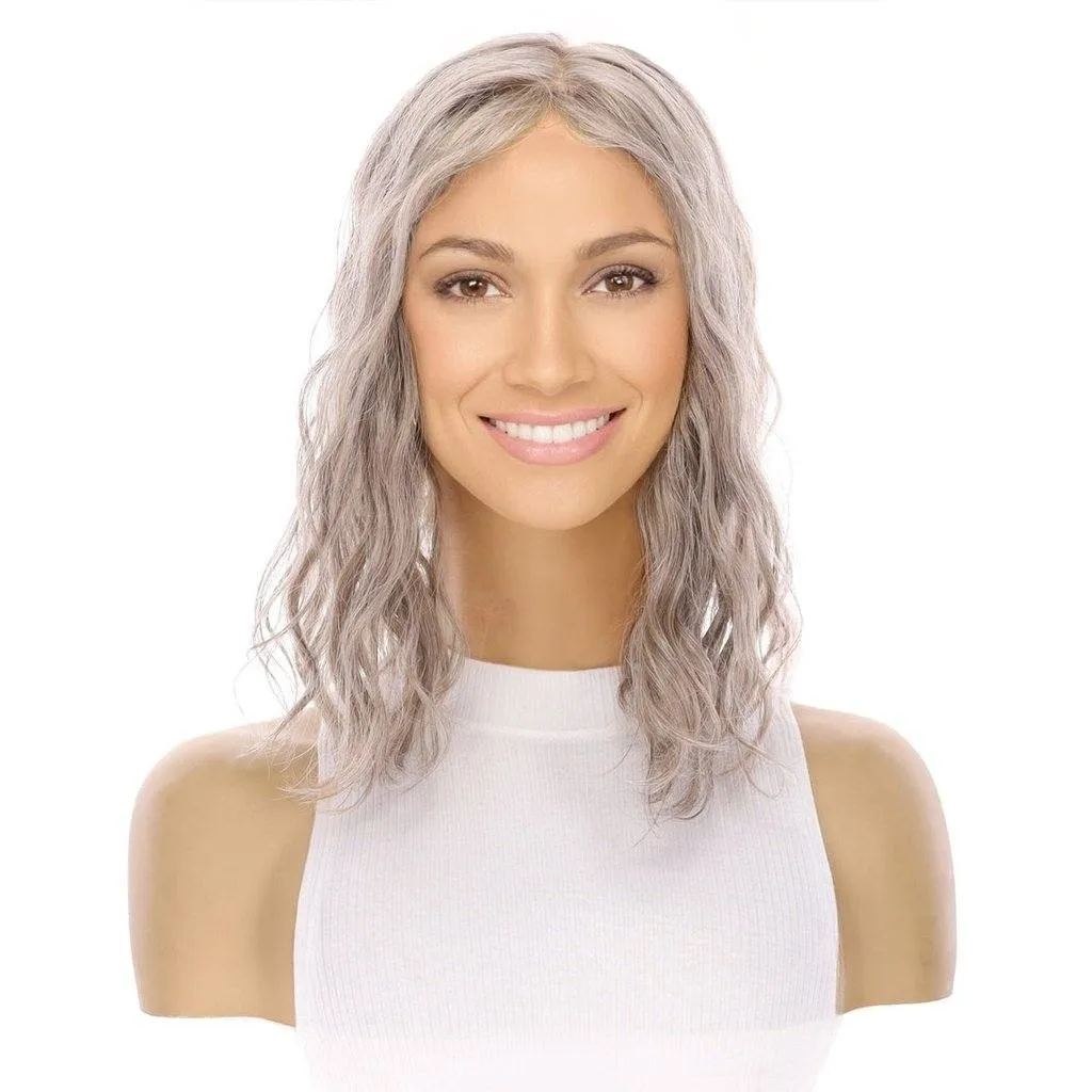 14" Emerald Silk Top Topper Champagne Grey Wavy