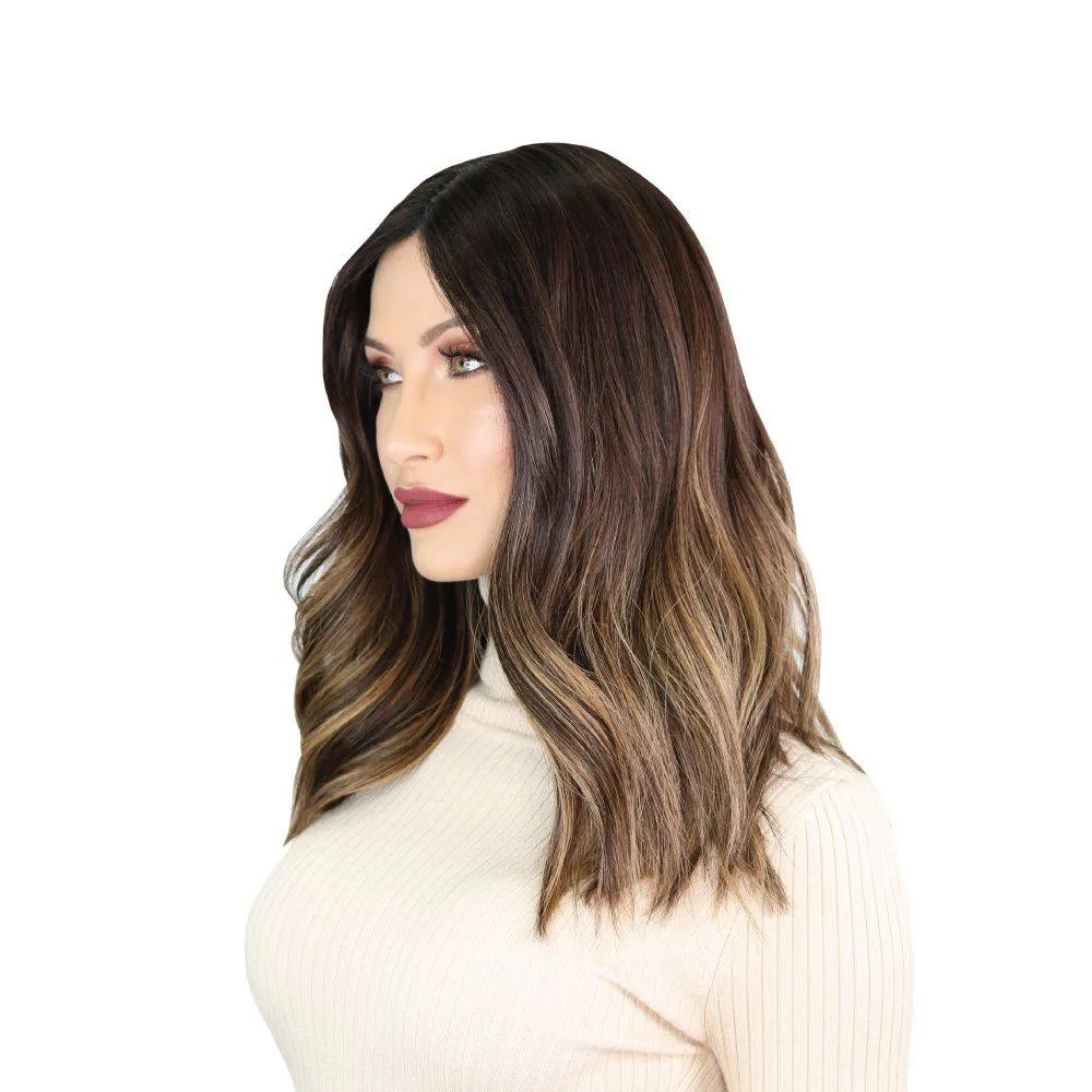 19" Nicole Silk Top Wig Dark Brown Balayage w/ Partial Rooting
