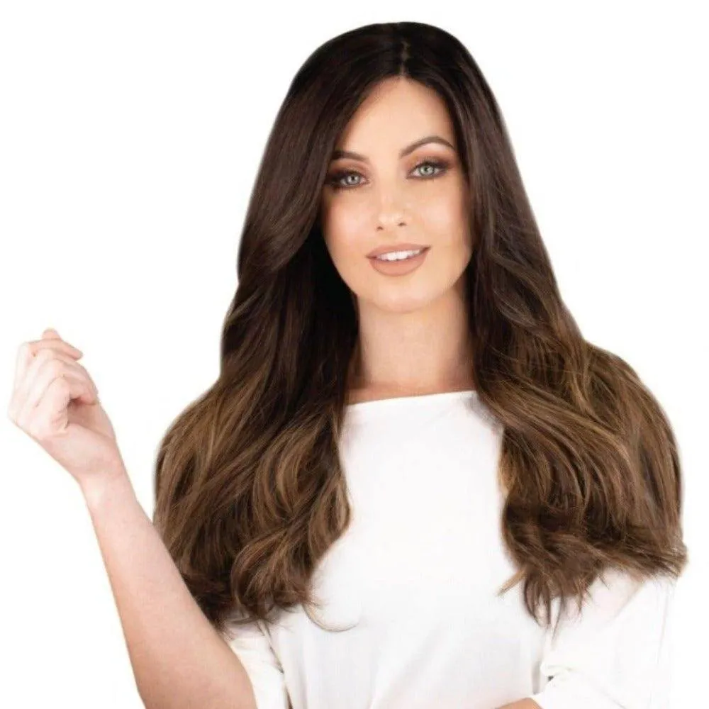 24" Gisele Silk Top Wig Dark Brown Balayage w/ Rooting
