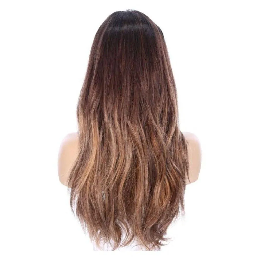 24" Gisele Silk Top Wig Dark Brown Balayage w/ Rooting