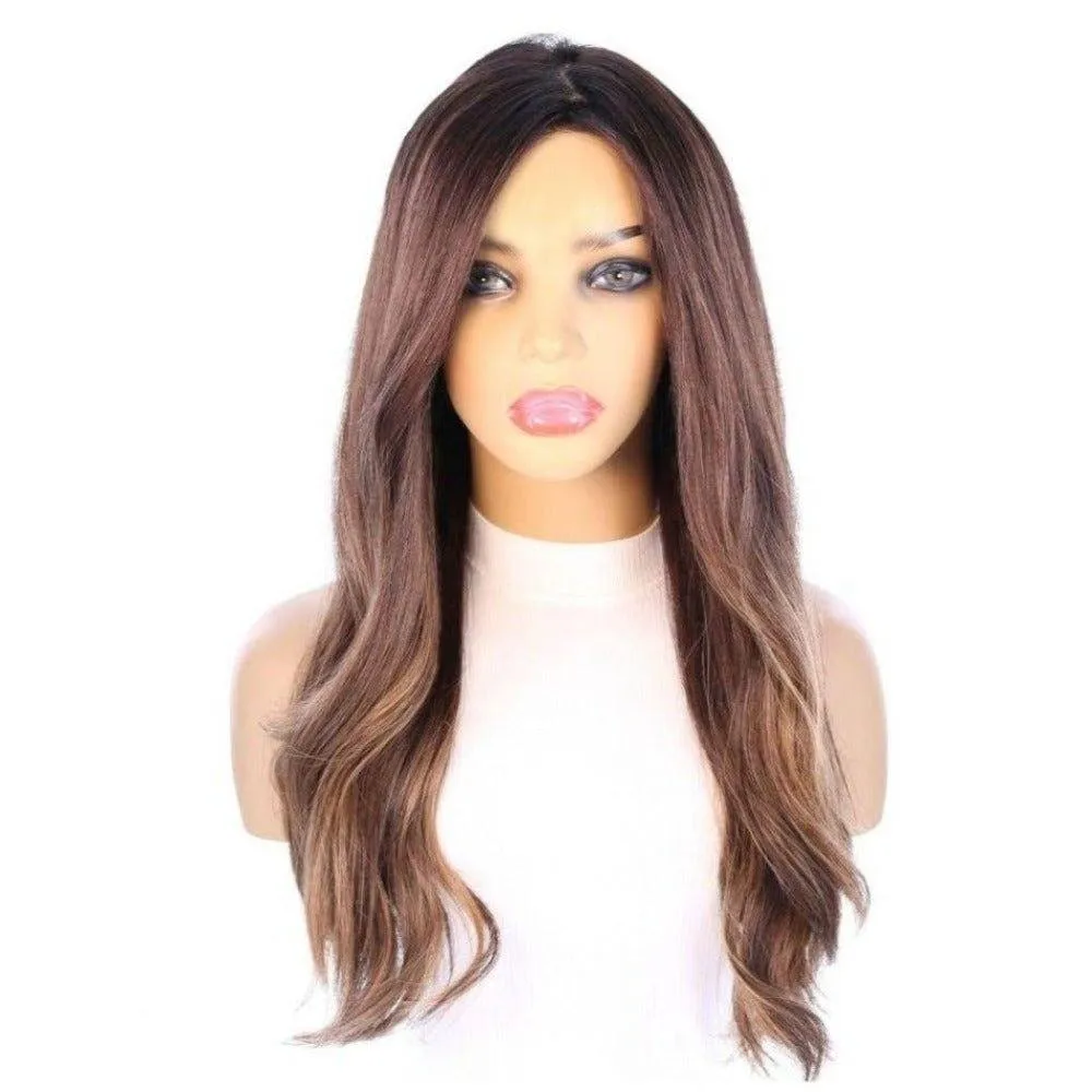 24" Gisele Silk Top Wig Dark Brown Balayage w/ Rooting