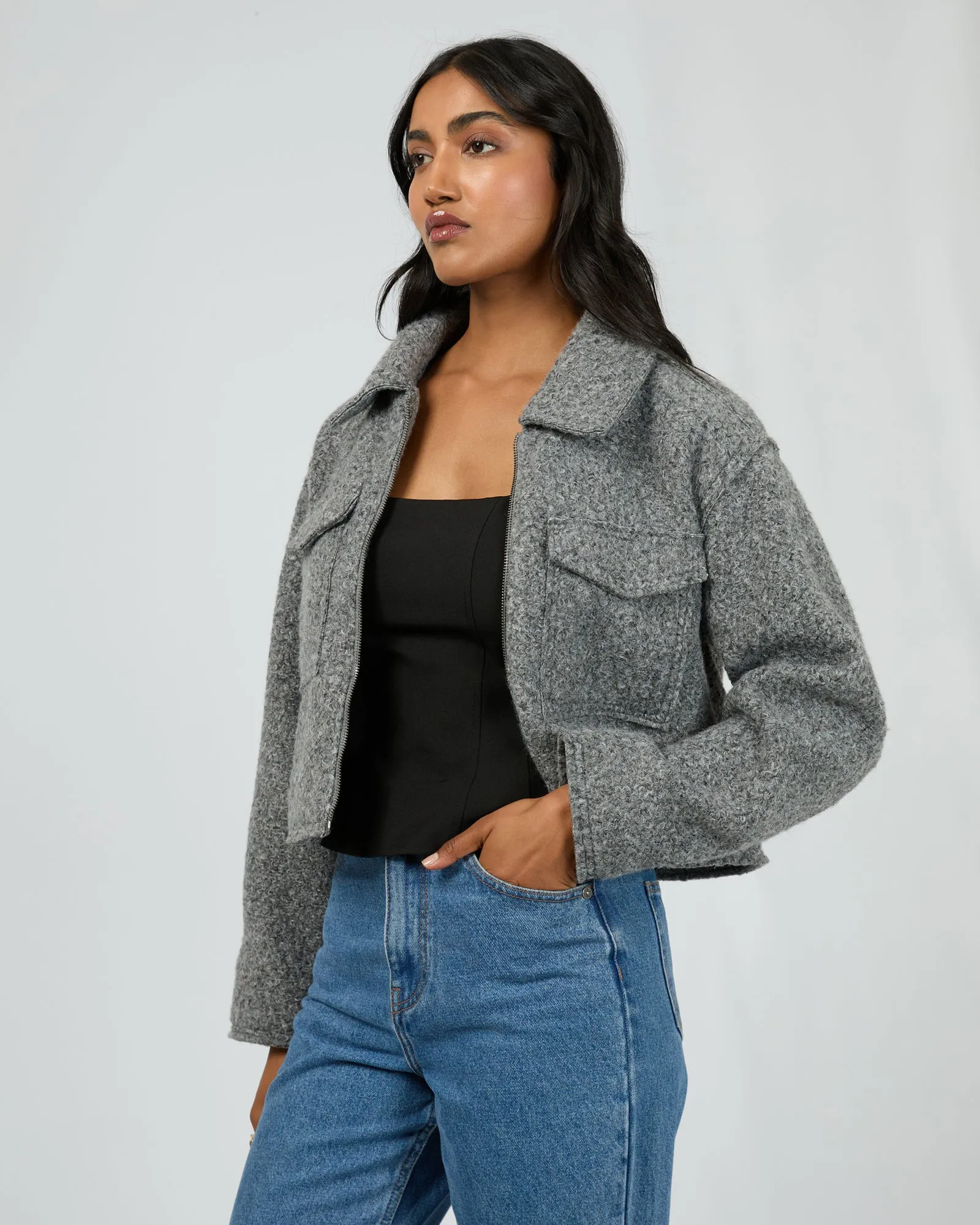 All About Eve Bennet Crop Jacket Grey Marle