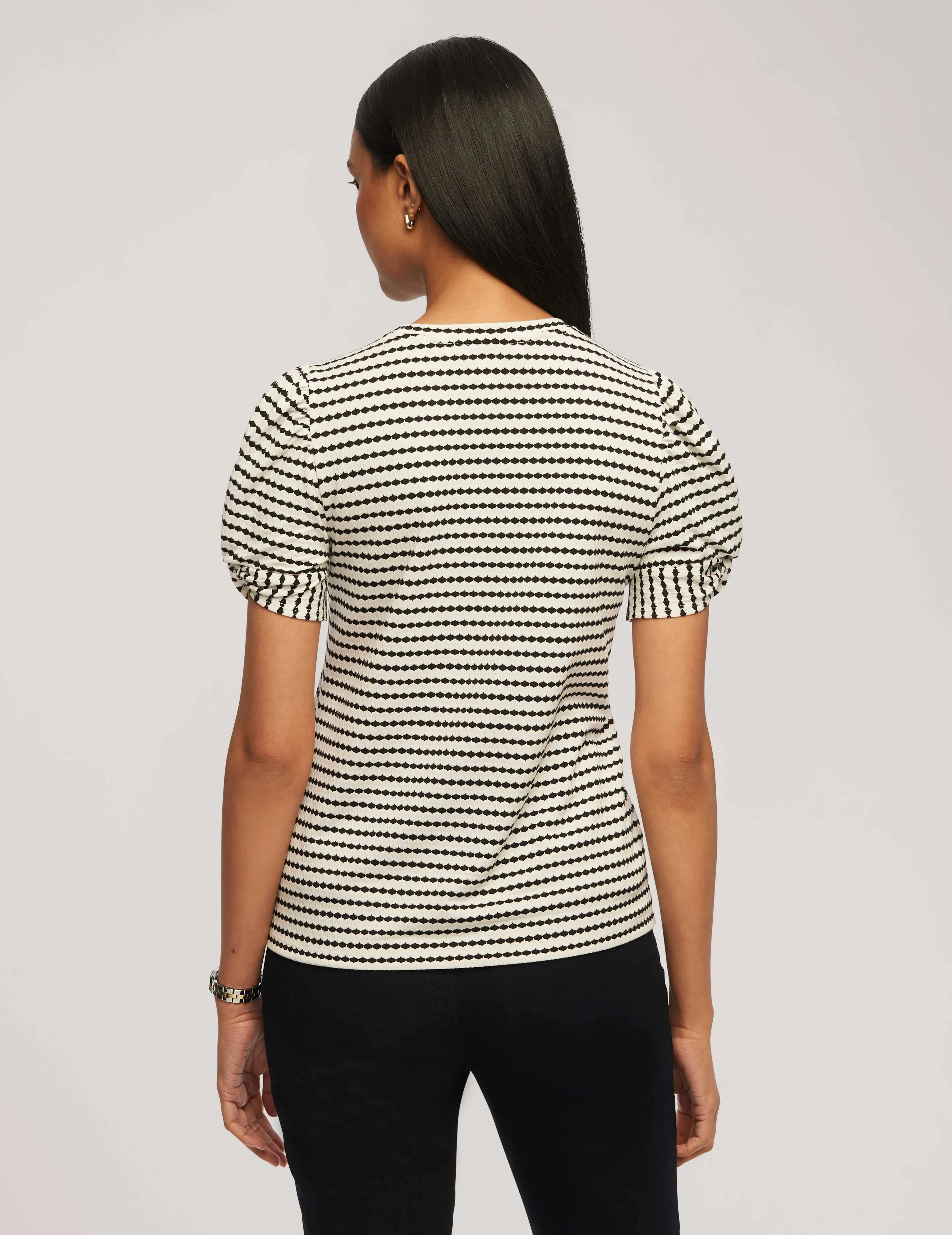 Arabesque Jacquard Twisted Puff Sleeve Top- Sale