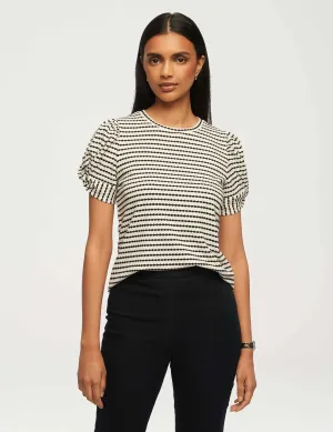 Arabesque Jacquard Twisted Puff Sleeve Top- Sale