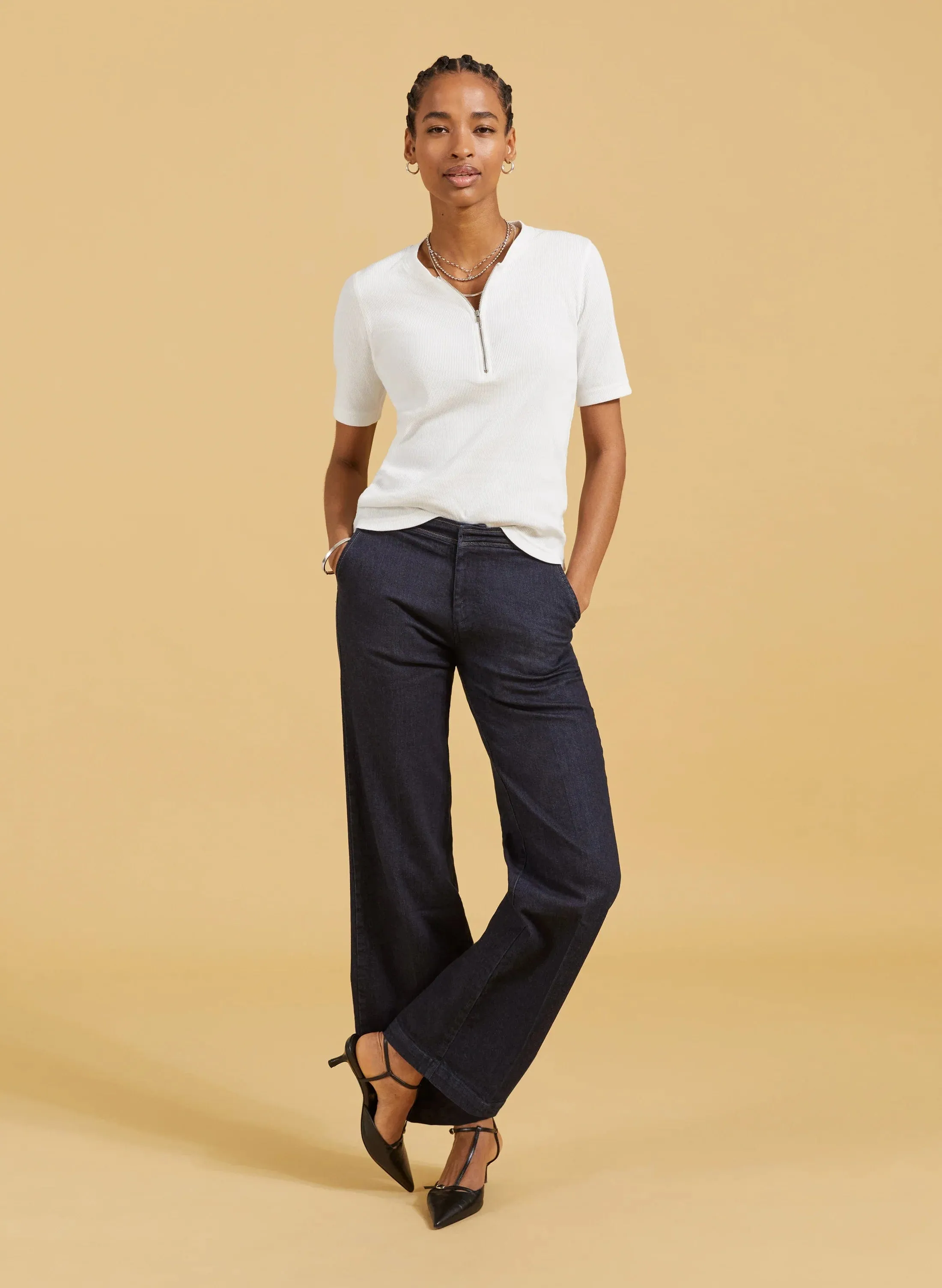 Baukjen Essentials Ribbed Organic Cotton Zip Top | Pure White
