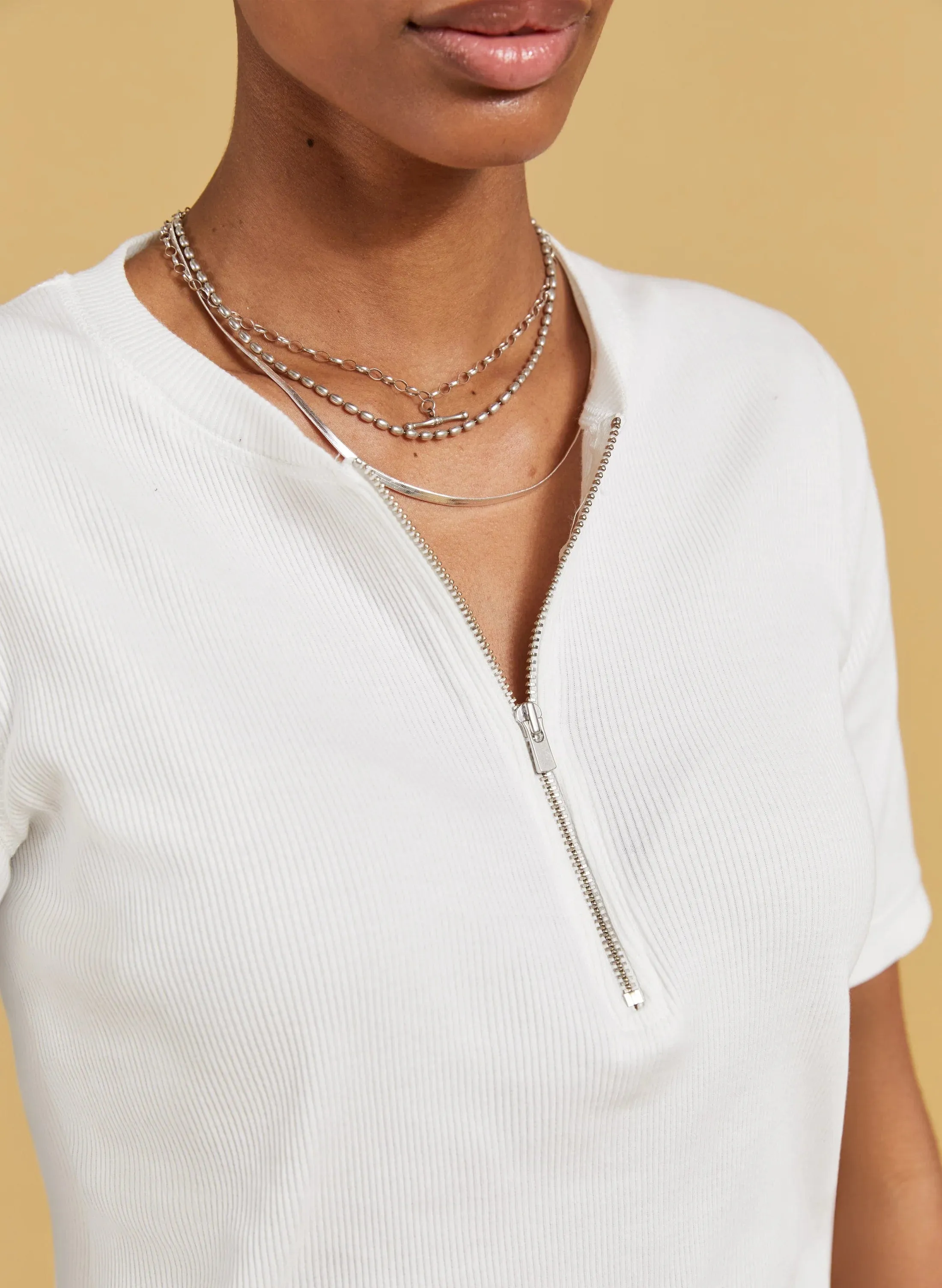 Baukjen Essentials Ribbed Organic Cotton Zip Top | Pure White