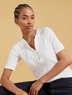Baukjen Essentials Ribbed Organic Cotton Zip Top | Pure White