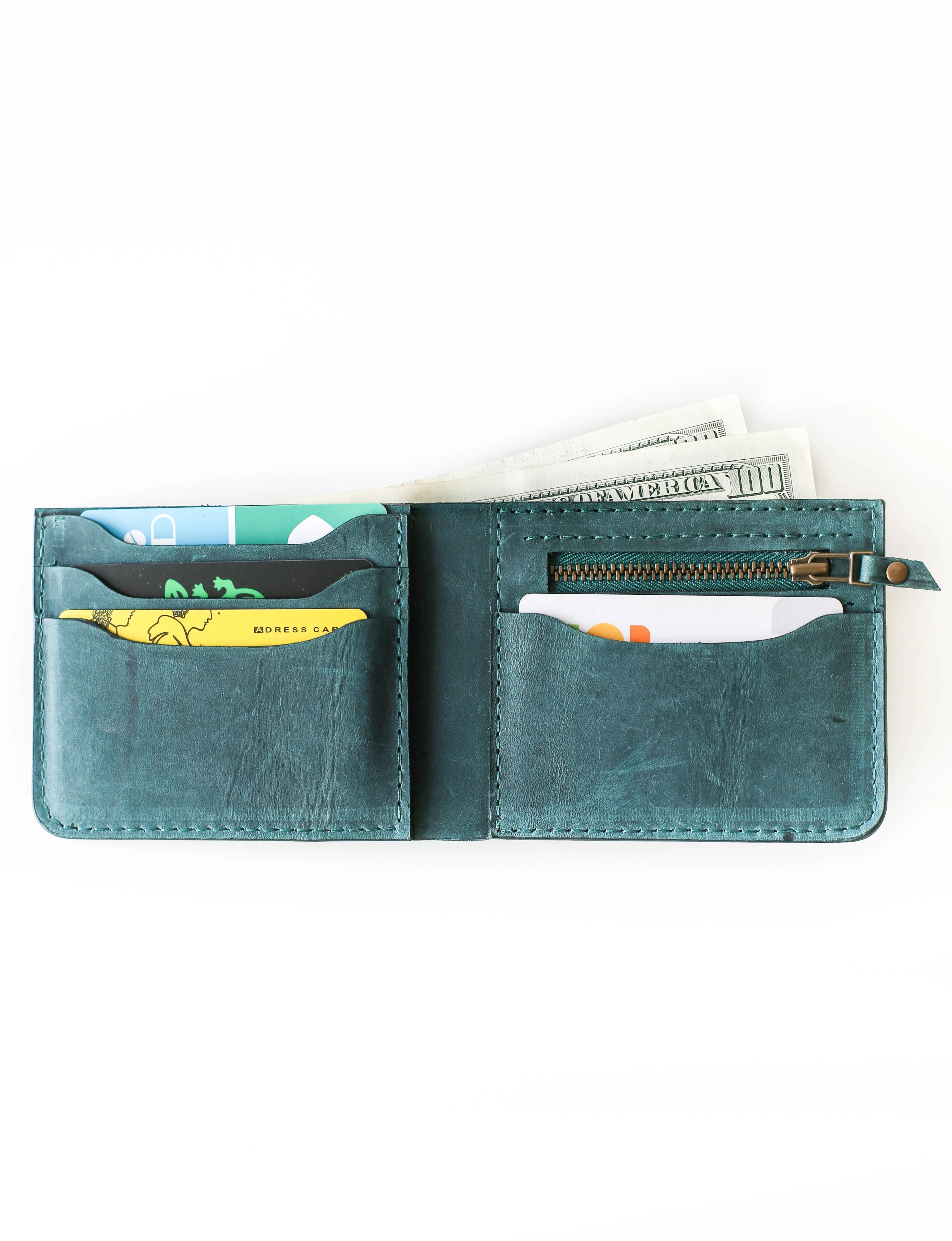 Bifold Leather Wallet - Green
