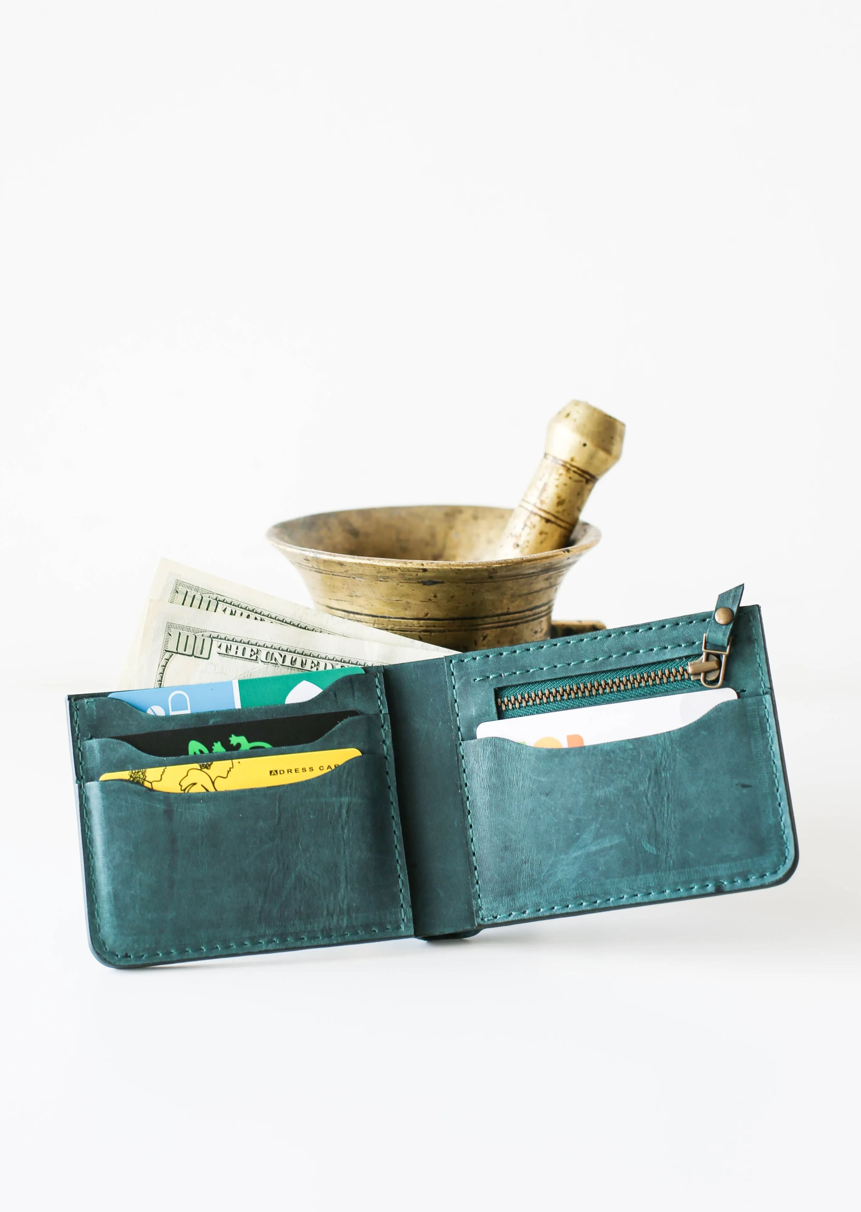Bifold Leather Wallet - Green