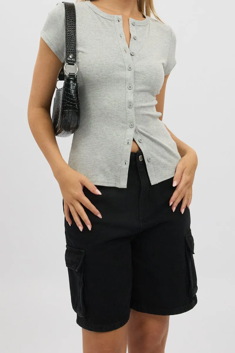 Black Cargo Shorts High Rise