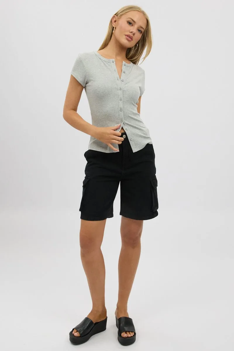 Black Cargo Shorts High Rise