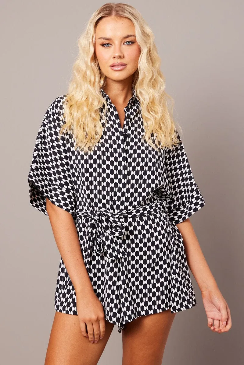 Black Geo Oversized Playsuit