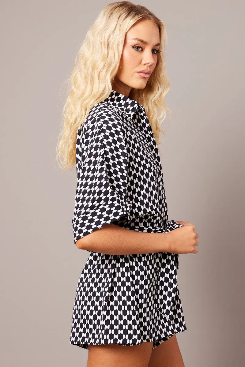 Black Geo Oversized Playsuit