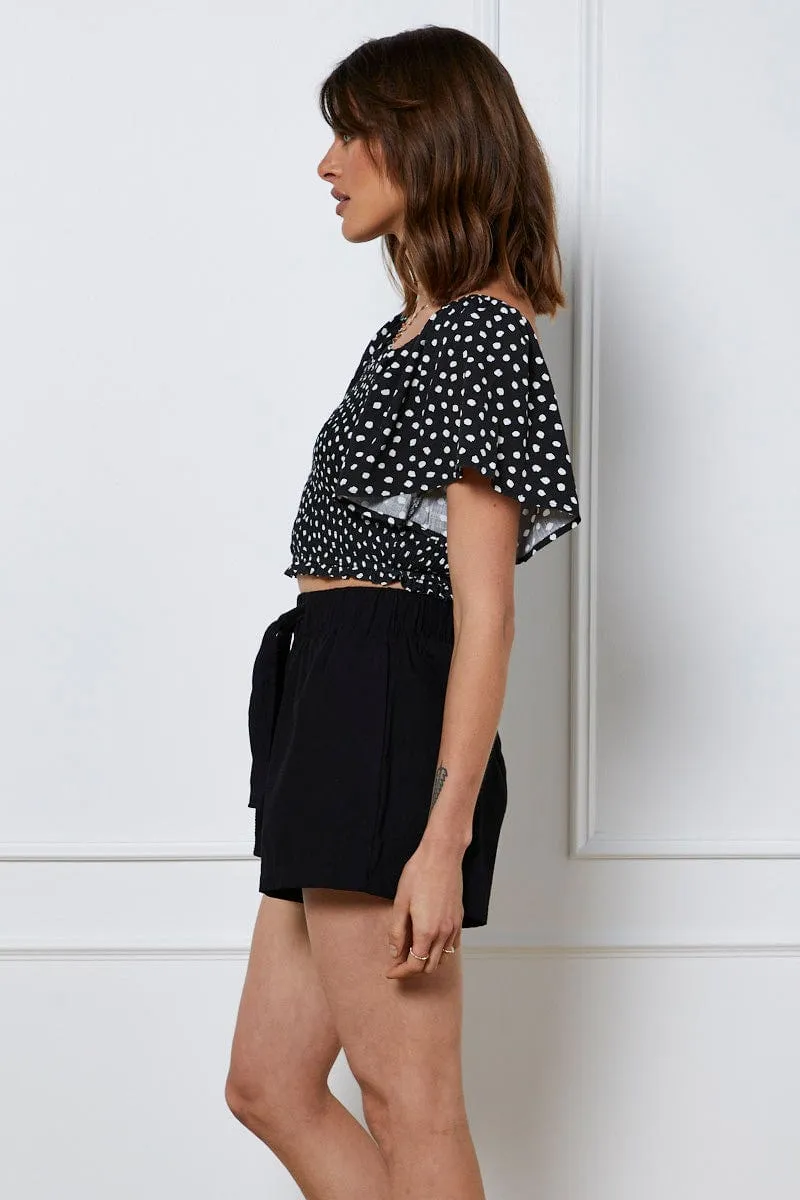 Black Tie Up Shorts High Waist