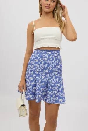Blue Ditsy Midi Godet Skirt