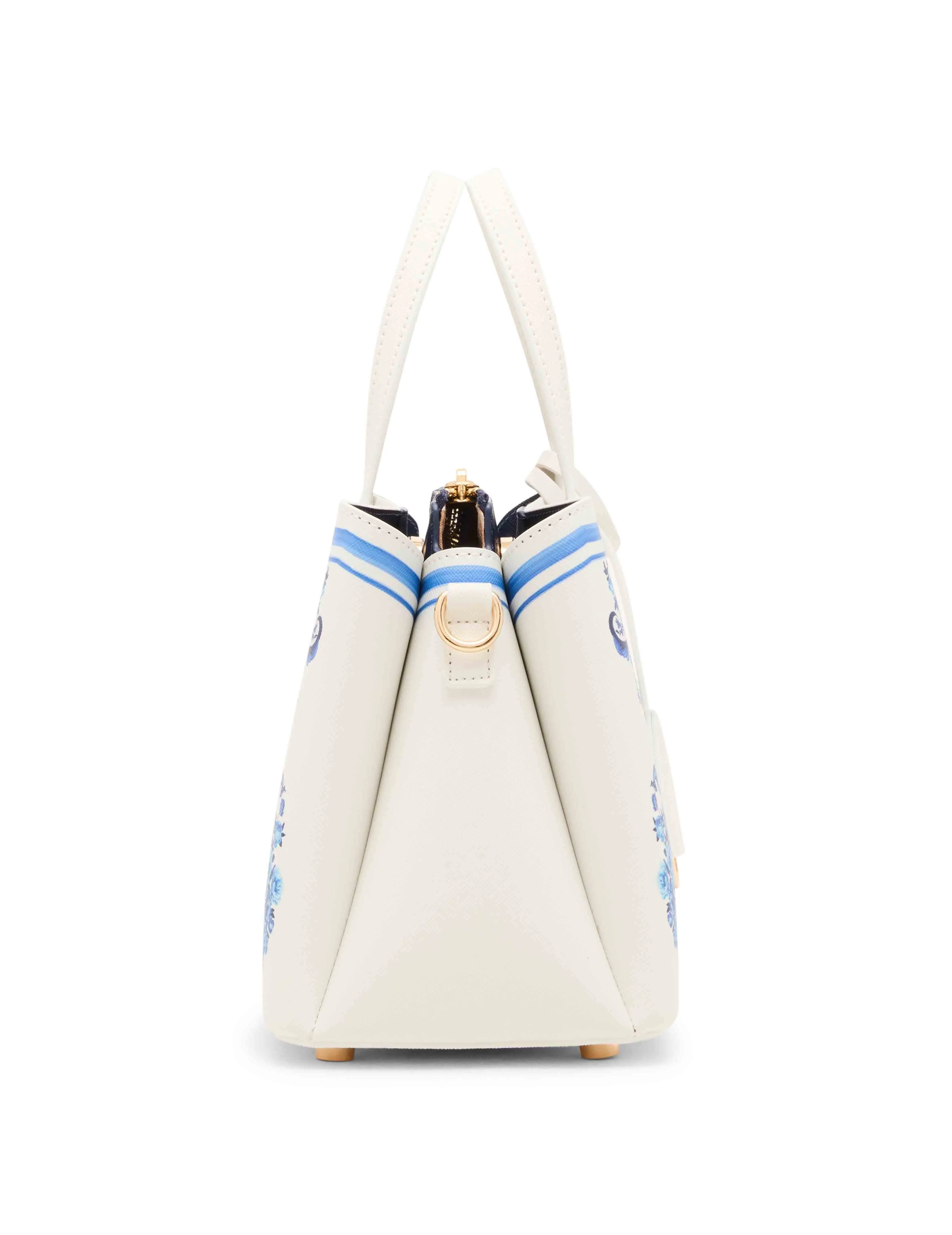 Blue Toile Bonded Satchel with Convertible Strap