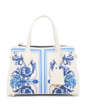 Blue Toile Bonded Satchel with Convertible Strap
