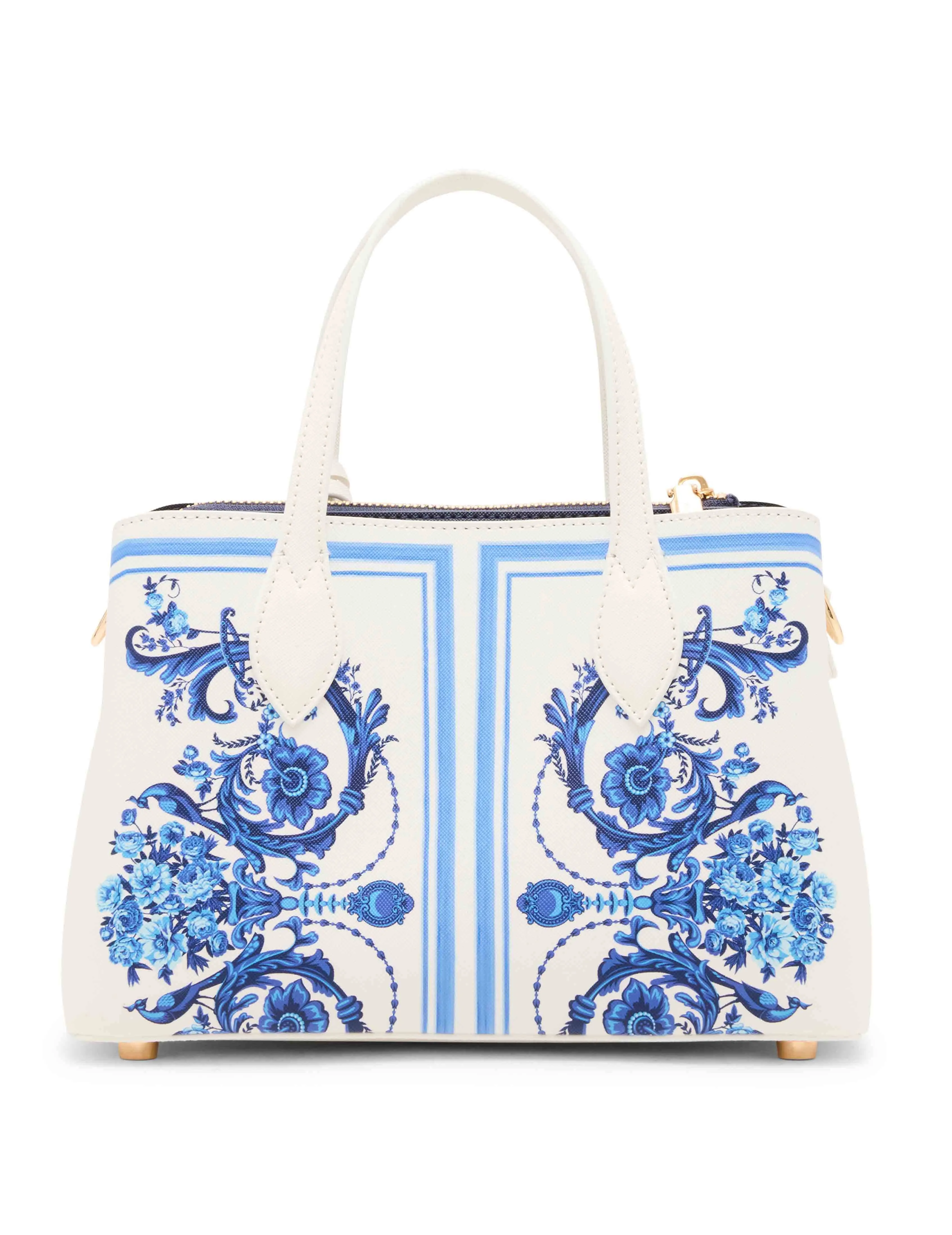 Blue Toile Bonded Satchel with Convertible Strap
