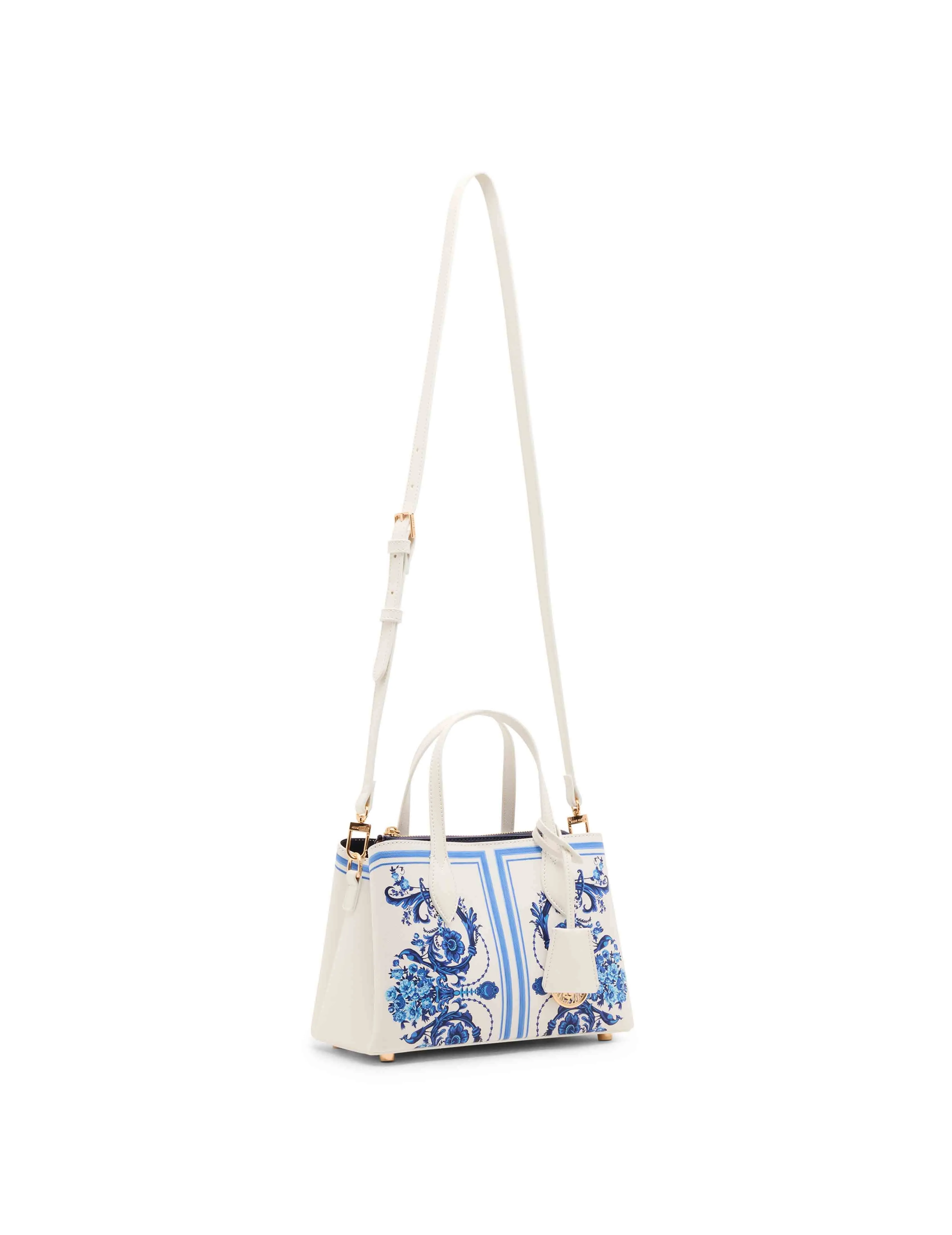 Blue Toile Bonded Satchel with Convertible Strap