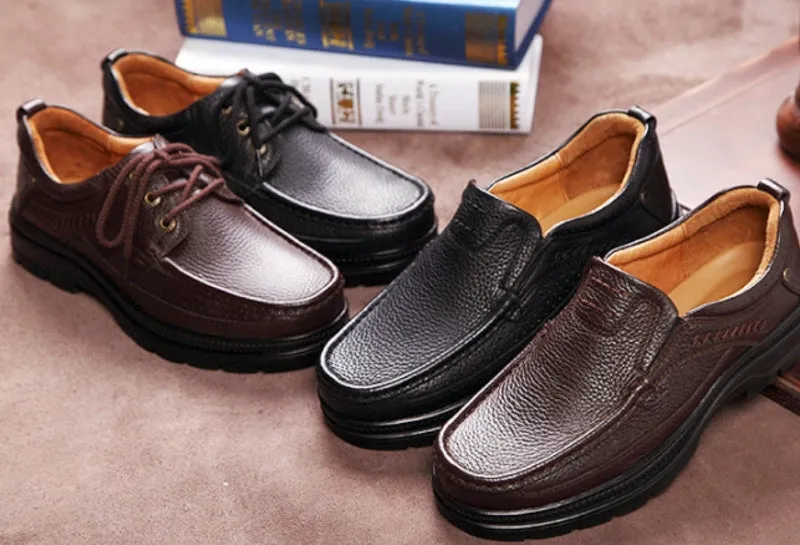 Business Shoes Black-Brown Boots, Top Layer Cowhide Leather