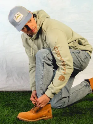 CARHARTT LOGO SLEEVE GRAPHIC PULL OVER HOODIE - SAGE