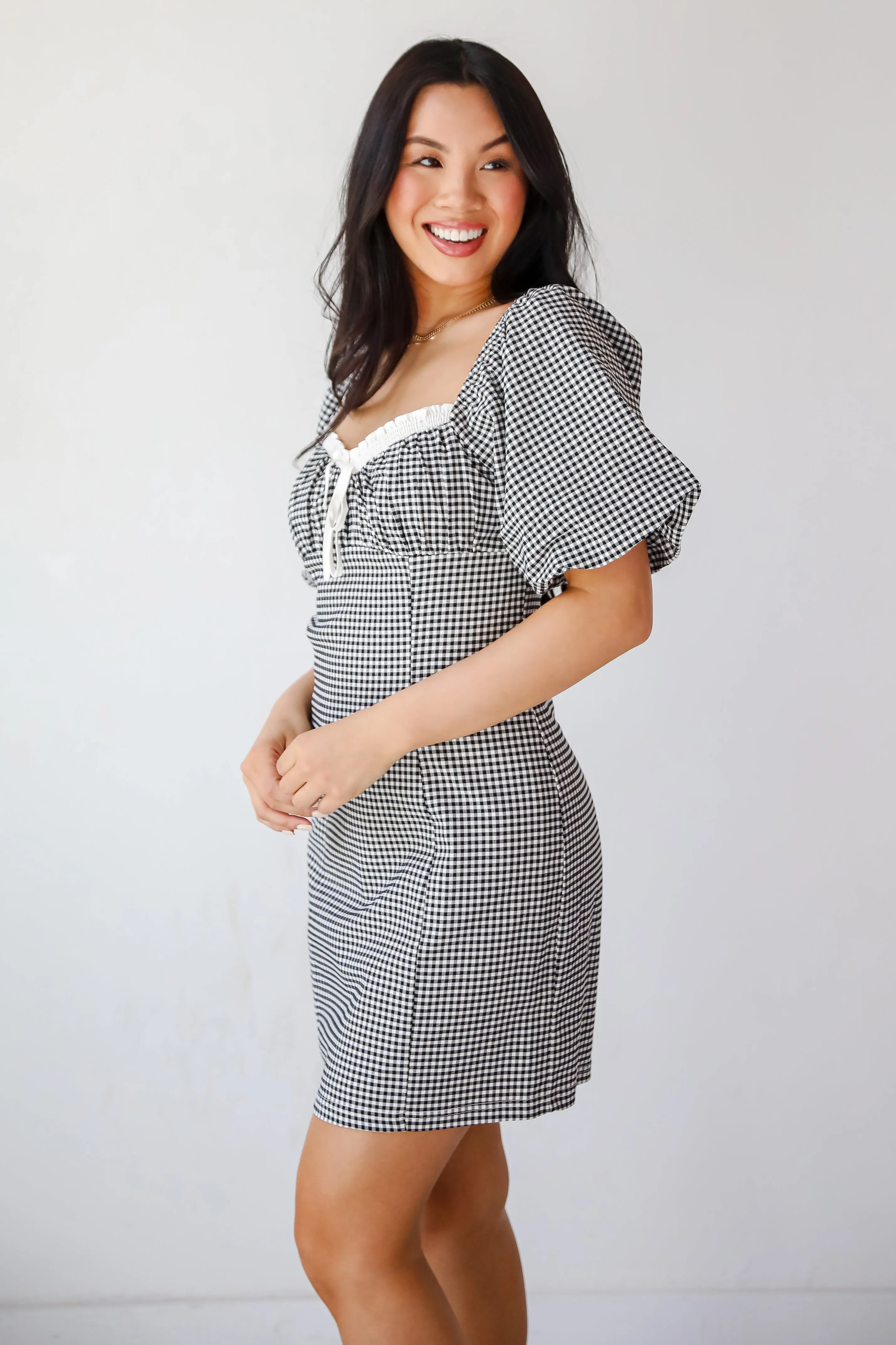 Charming Inspiration Black Gingham Mini Dress