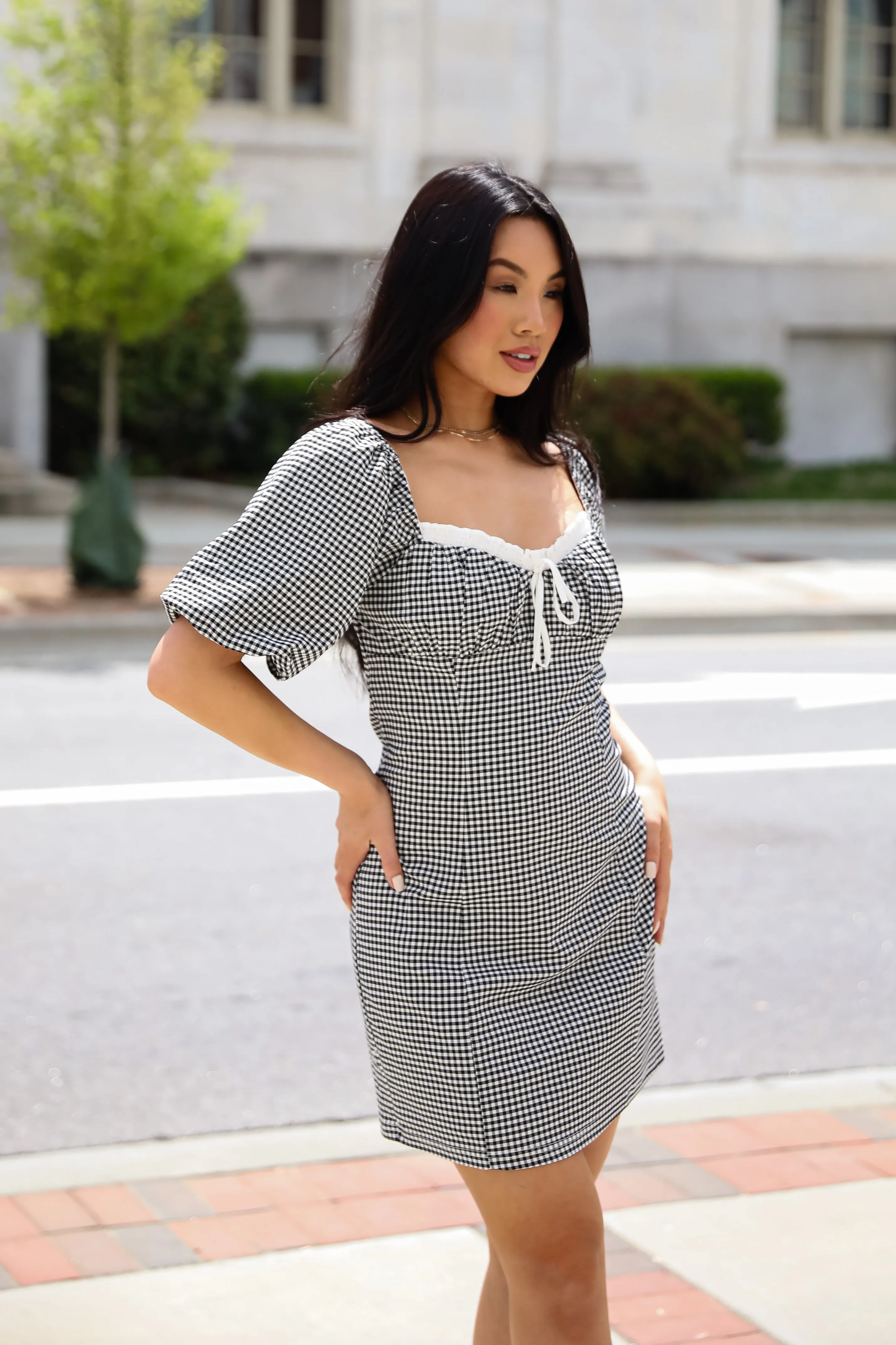 Charming Inspiration Black Gingham Mini Dress