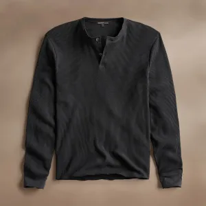 Cotton Linen Waffle Henley - Magma