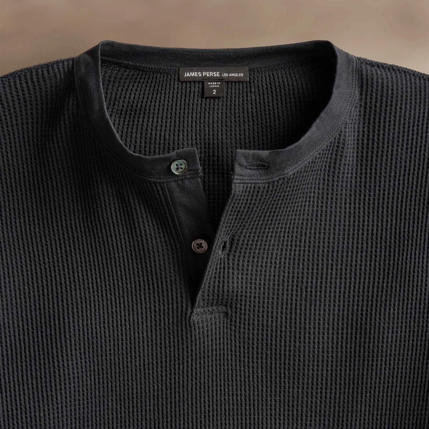 Cotton Linen Waffle Henley - Magma