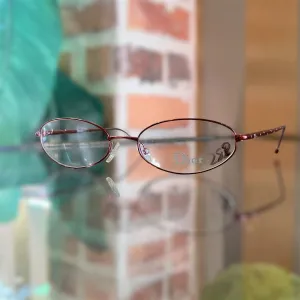 DIOR CD3672 Metallic Pink Metal Crystal Embellished Oval Eyeglasses
