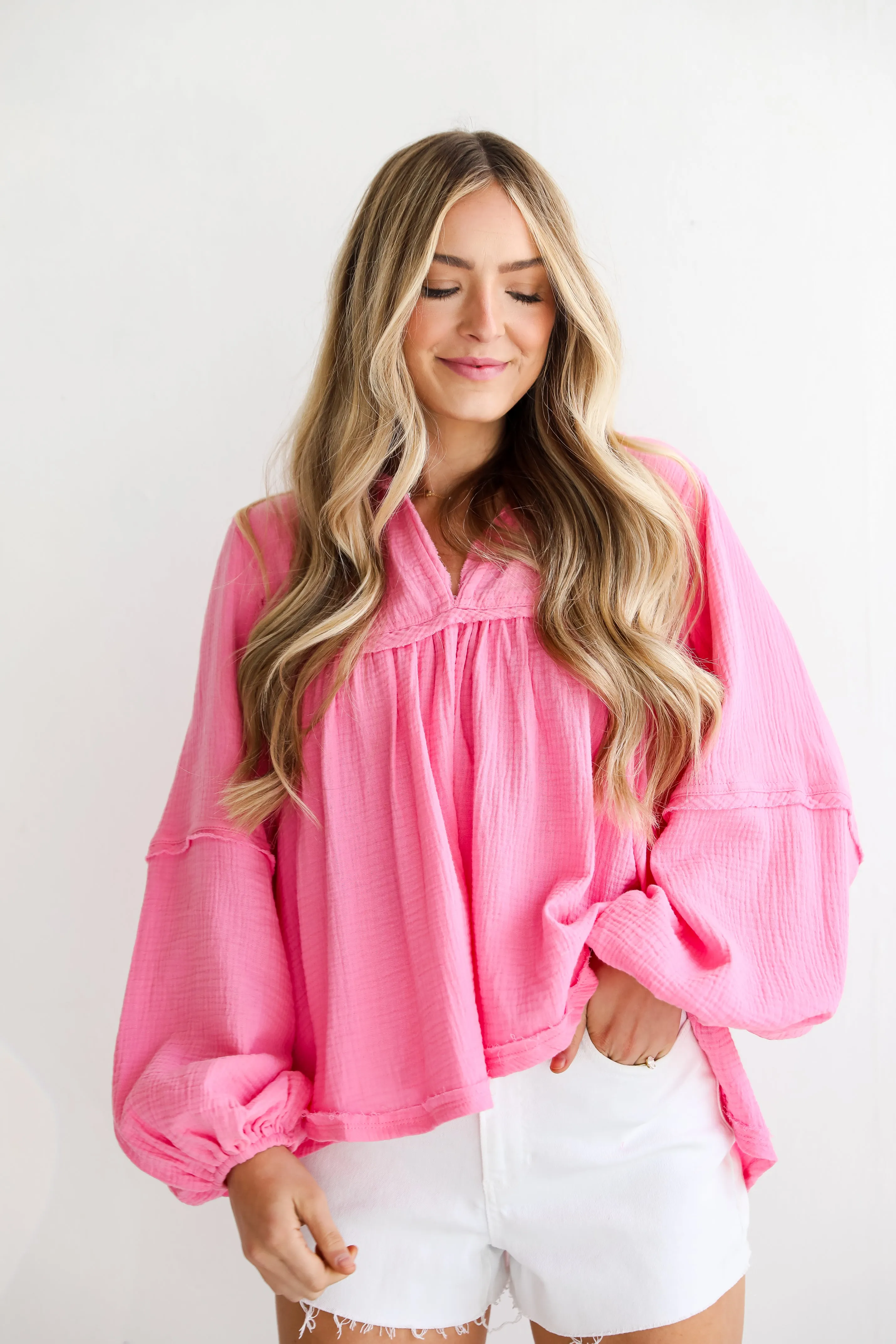 FINAL SALE - Abundant Radiance Pink Linen Babydoll Blouse