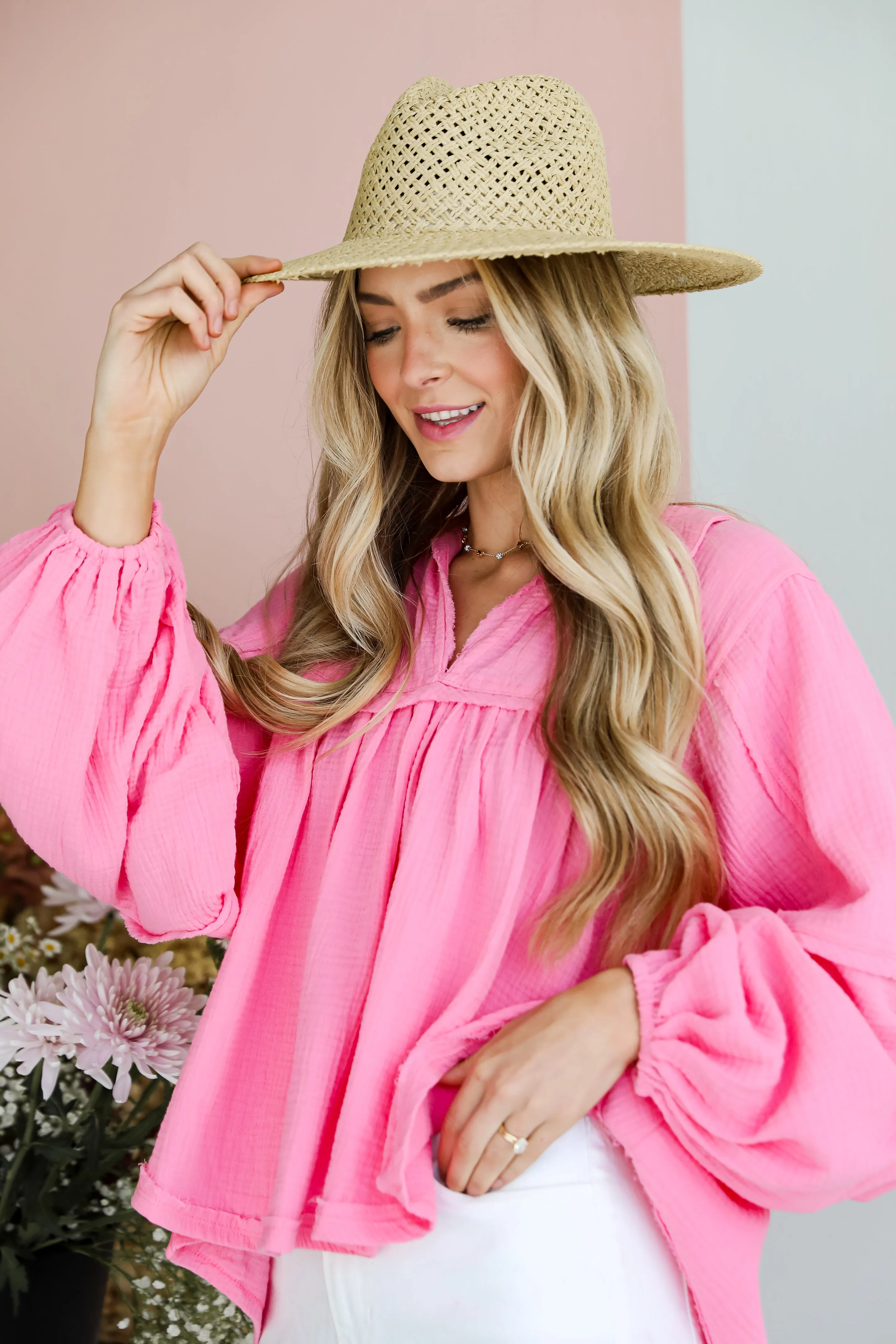 FINAL SALE - Abundant Radiance Pink Linen Babydoll Blouse