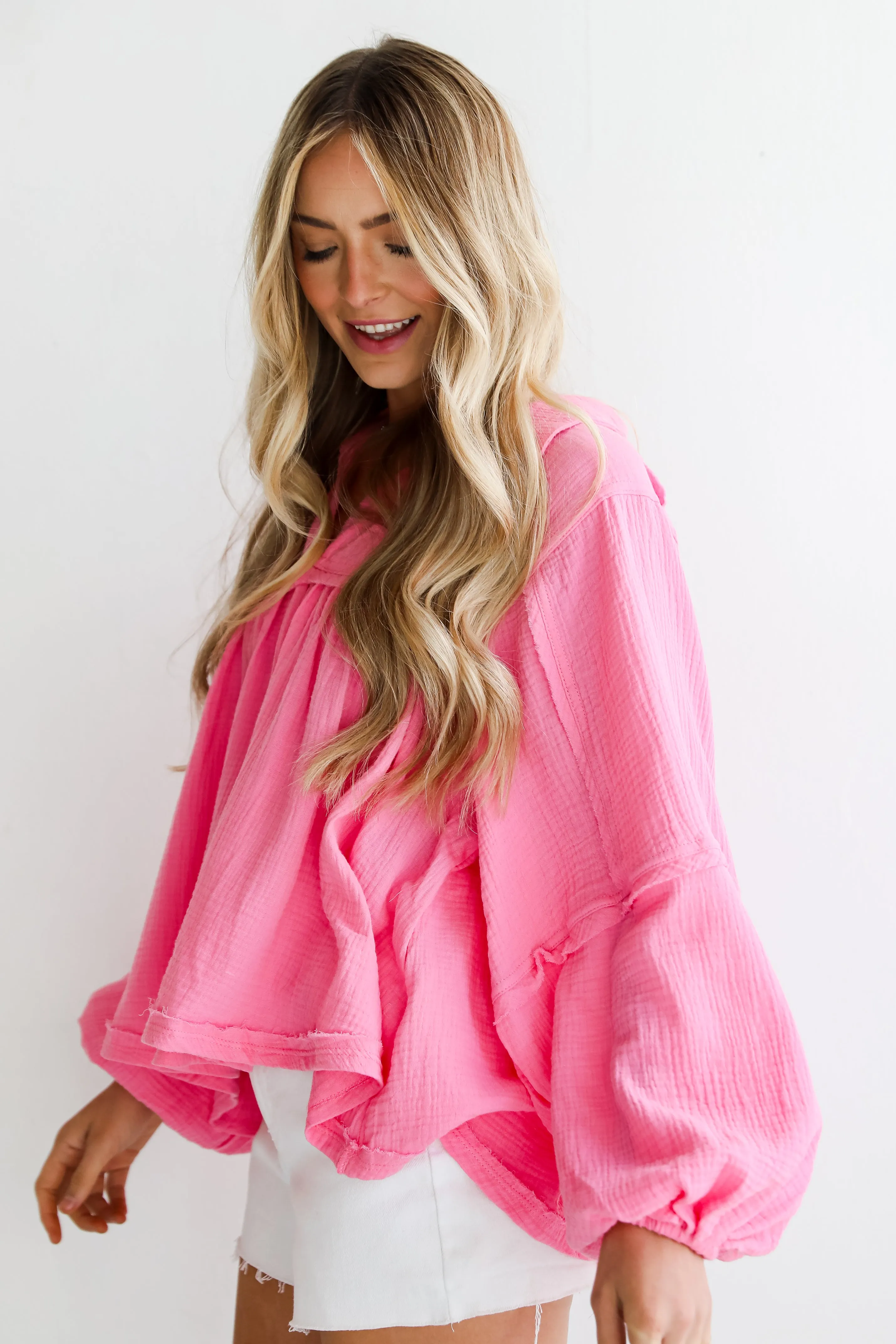 FINAL SALE - Abundant Radiance Pink Linen Babydoll Blouse