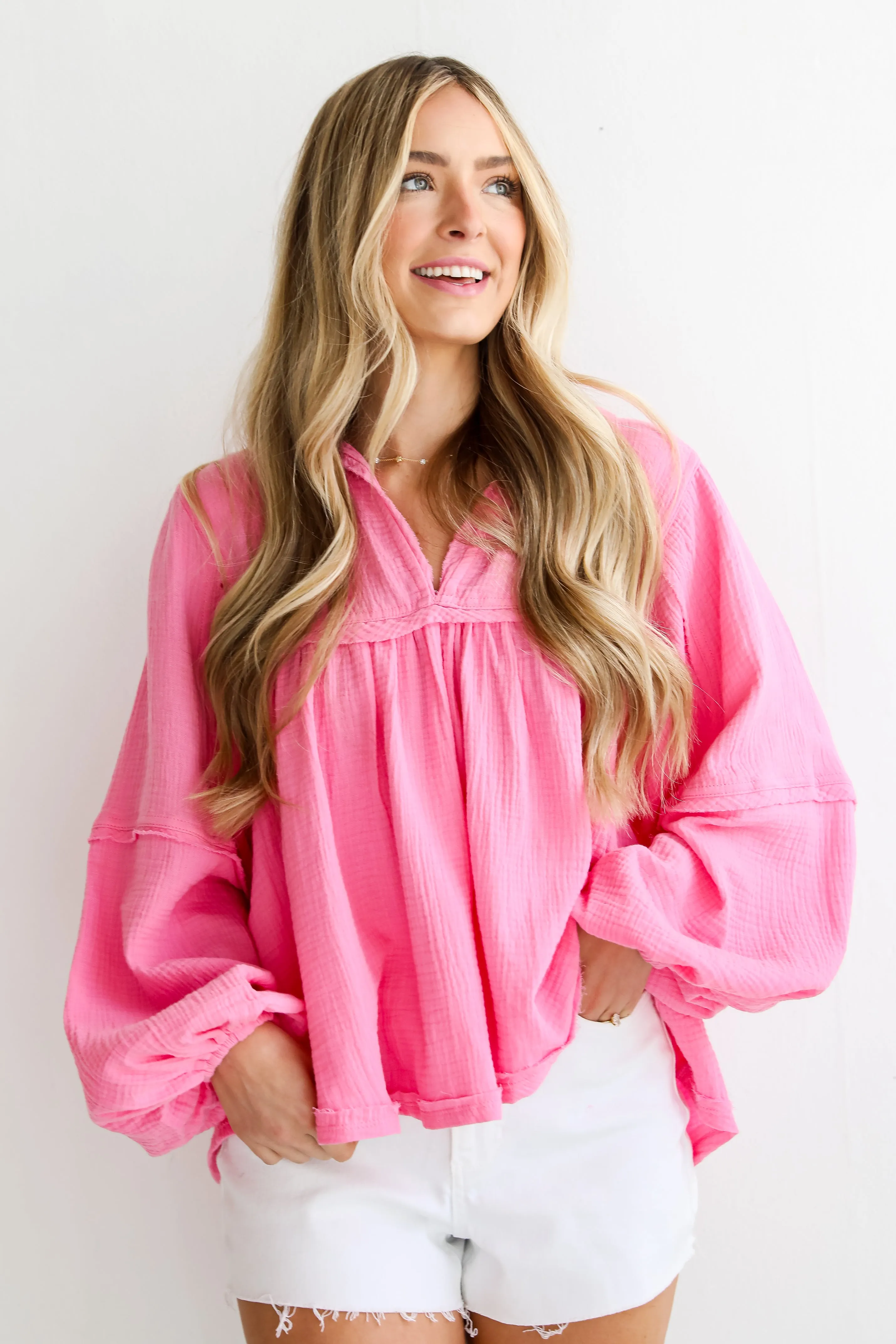 FINAL SALE - Abundant Radiance Pink Linen Babydoll Blouse