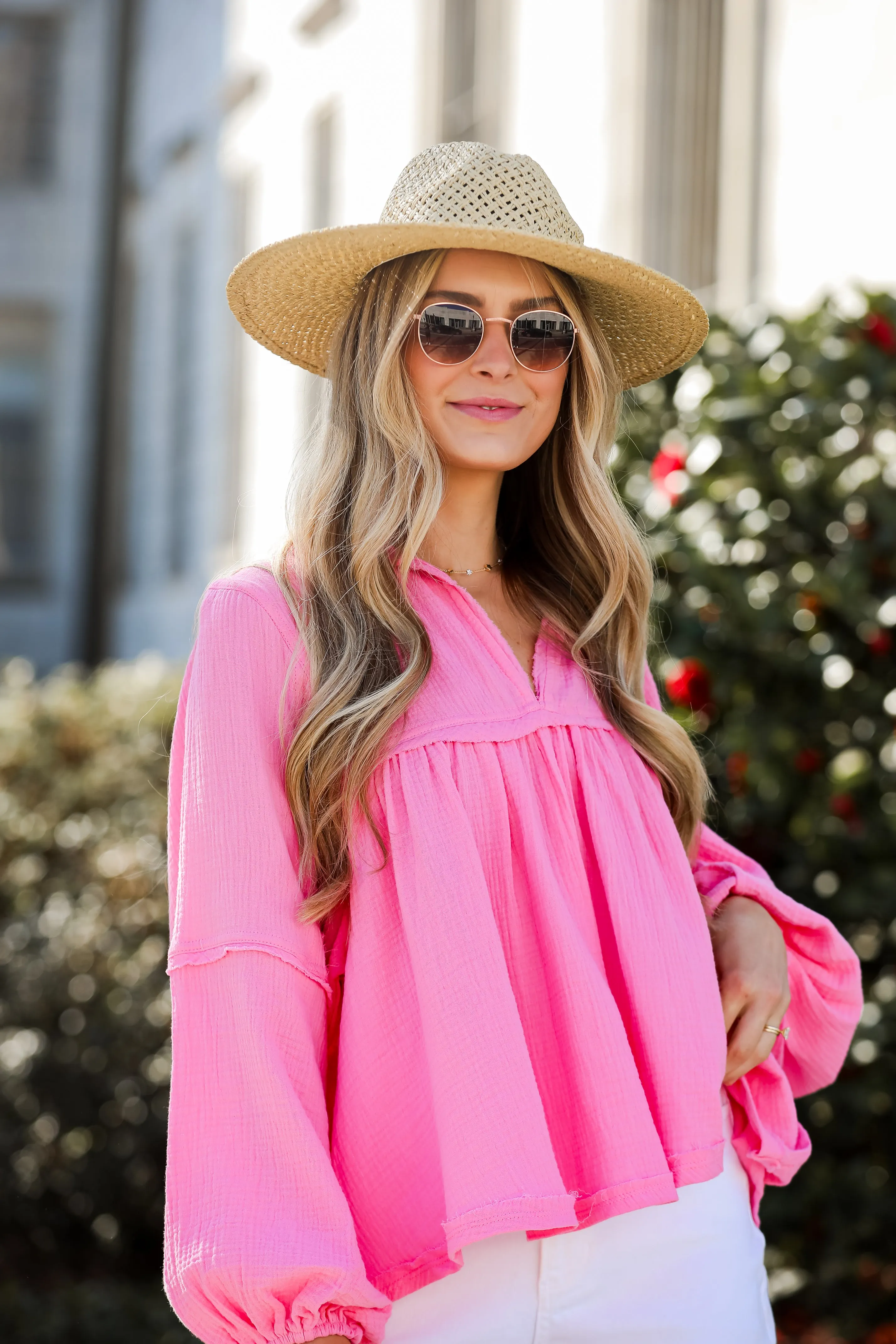 FINAL SALE - Abundant Radiance Pink Linen Babydoll Blouse