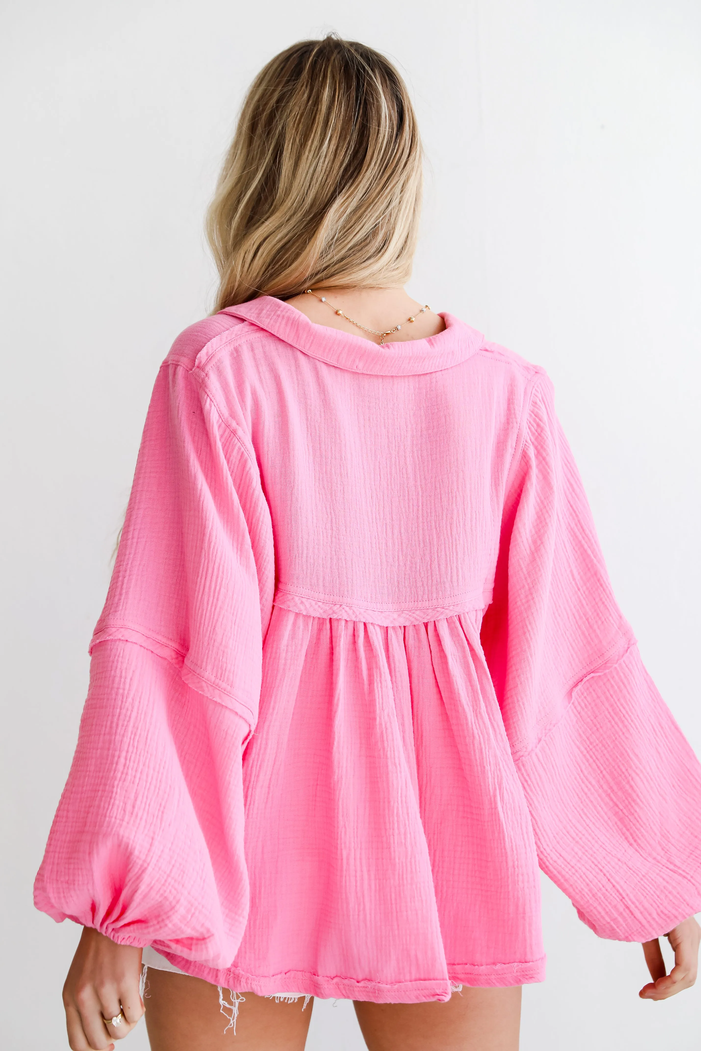 FINAL SALE - Abundant Radiance Pink Linen Babydoll Blouse