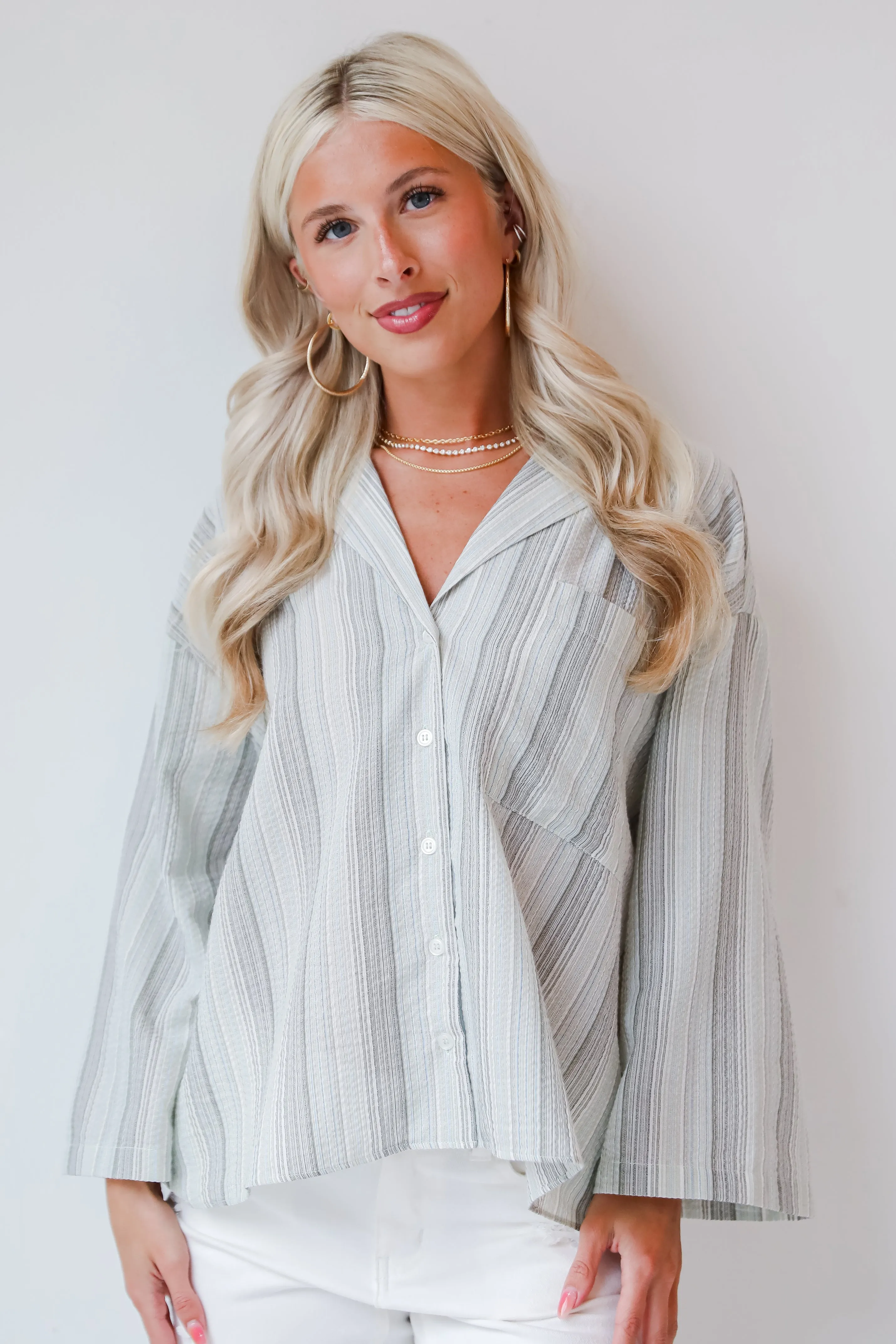 FINAL SALE - Lovely Existence Light Blue Striped Blouse - DU DEAL