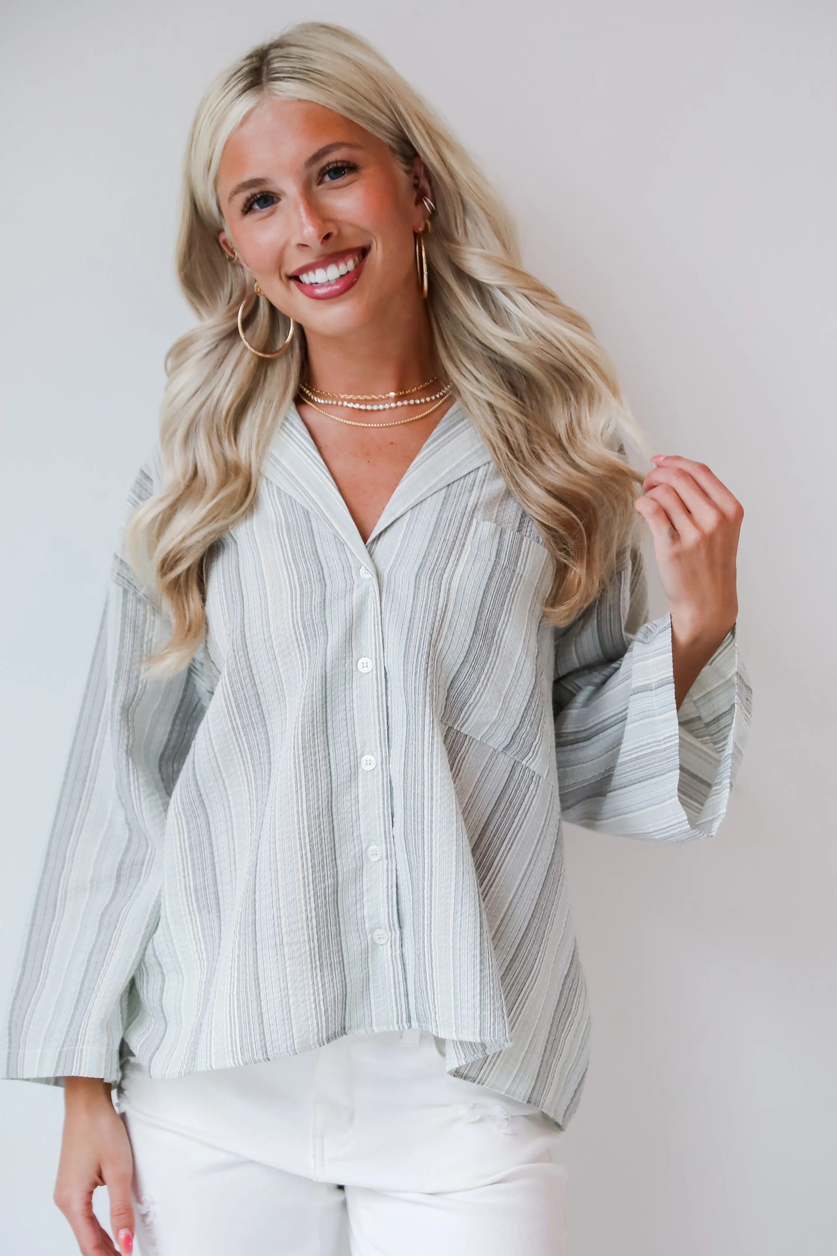FINAL SALE - Lovely Existence Light Blue Striped Blouse - DU DEAL