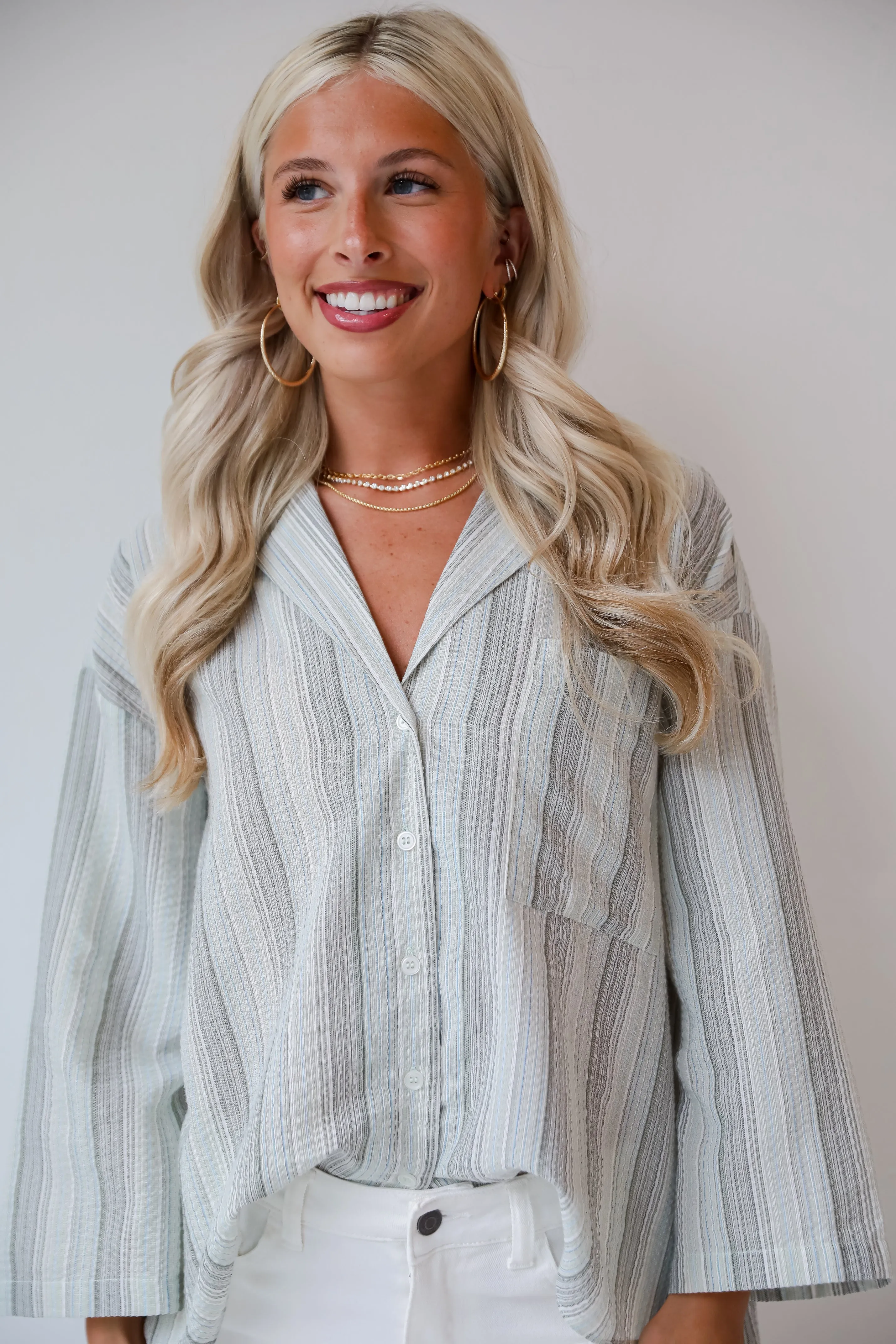 FINAL SALE - Lovely Existence Light Blue Striped Blouse - DU DEAL