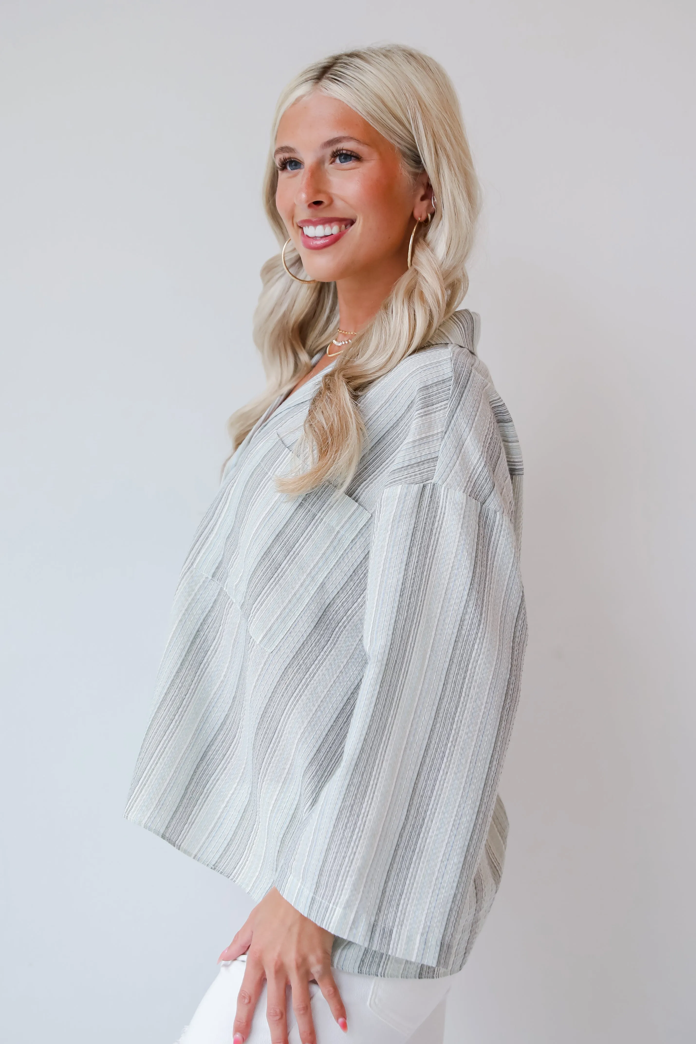 FINAL SALE - Lovely Existence Light Blue Striped Blouse - DU DEAL