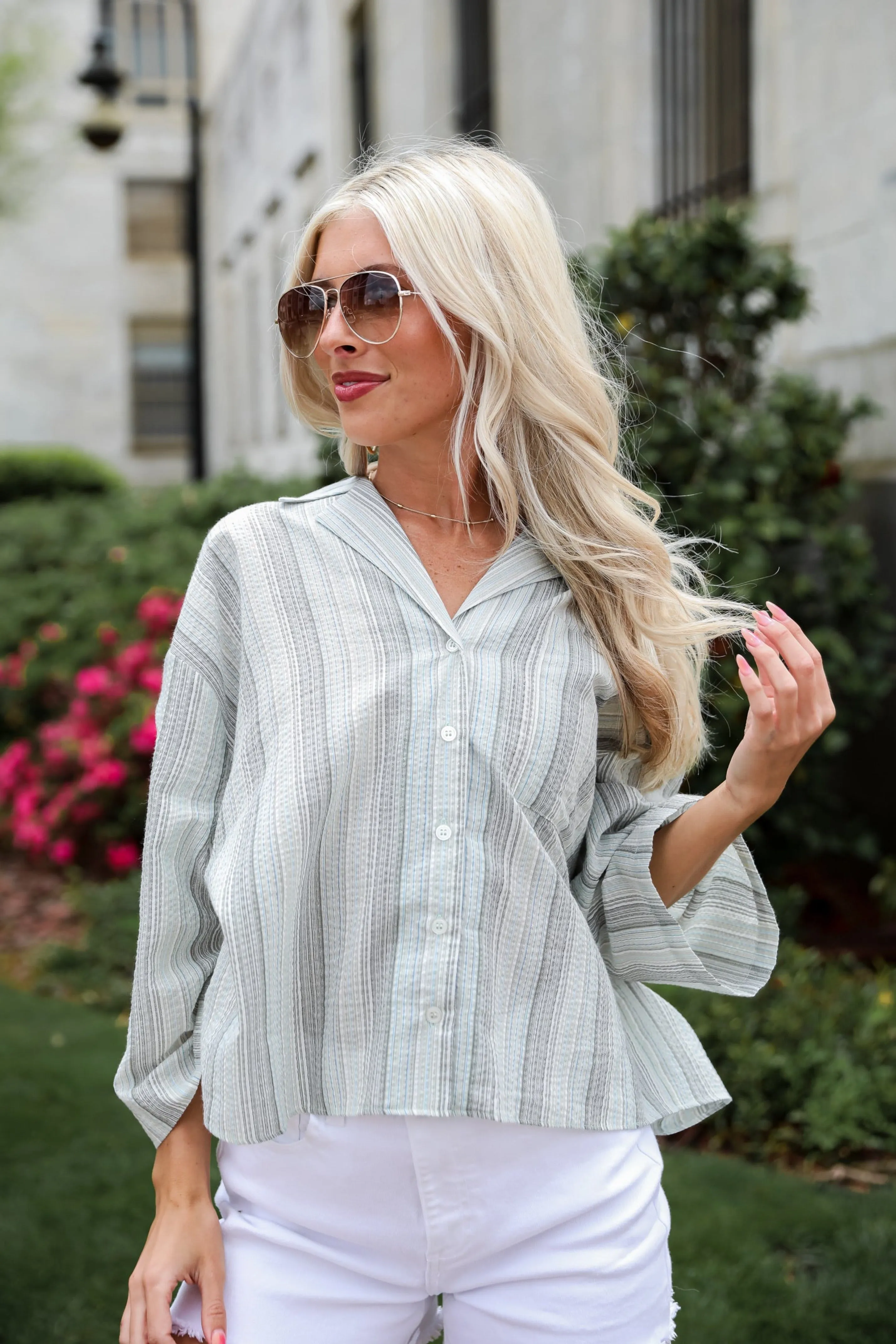 FINAL SALE - Lovely Existence Light Blue Striped Blouse - DU DEAL