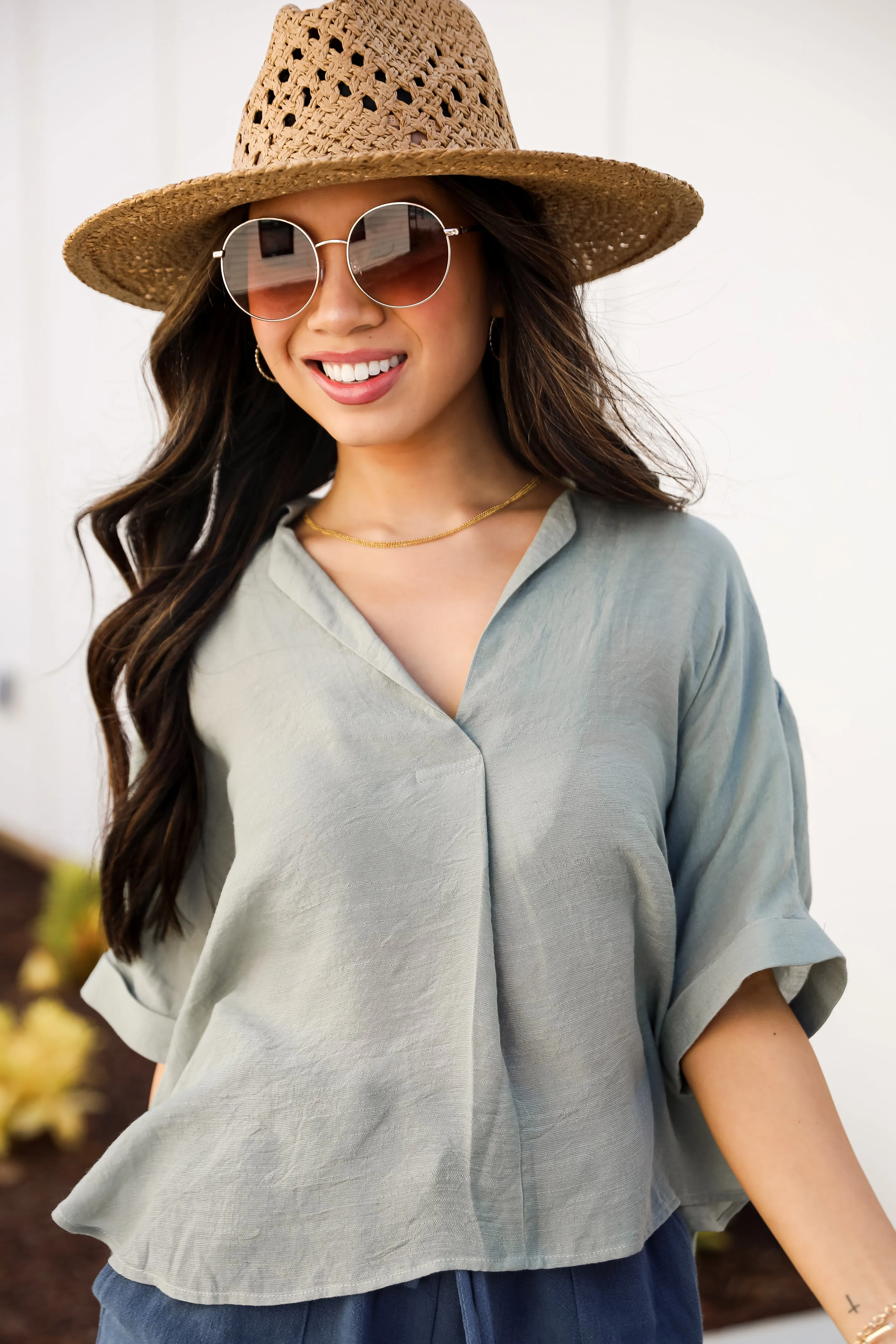 FINAL SALE - Mentionable Cutie Light Olive Blouse