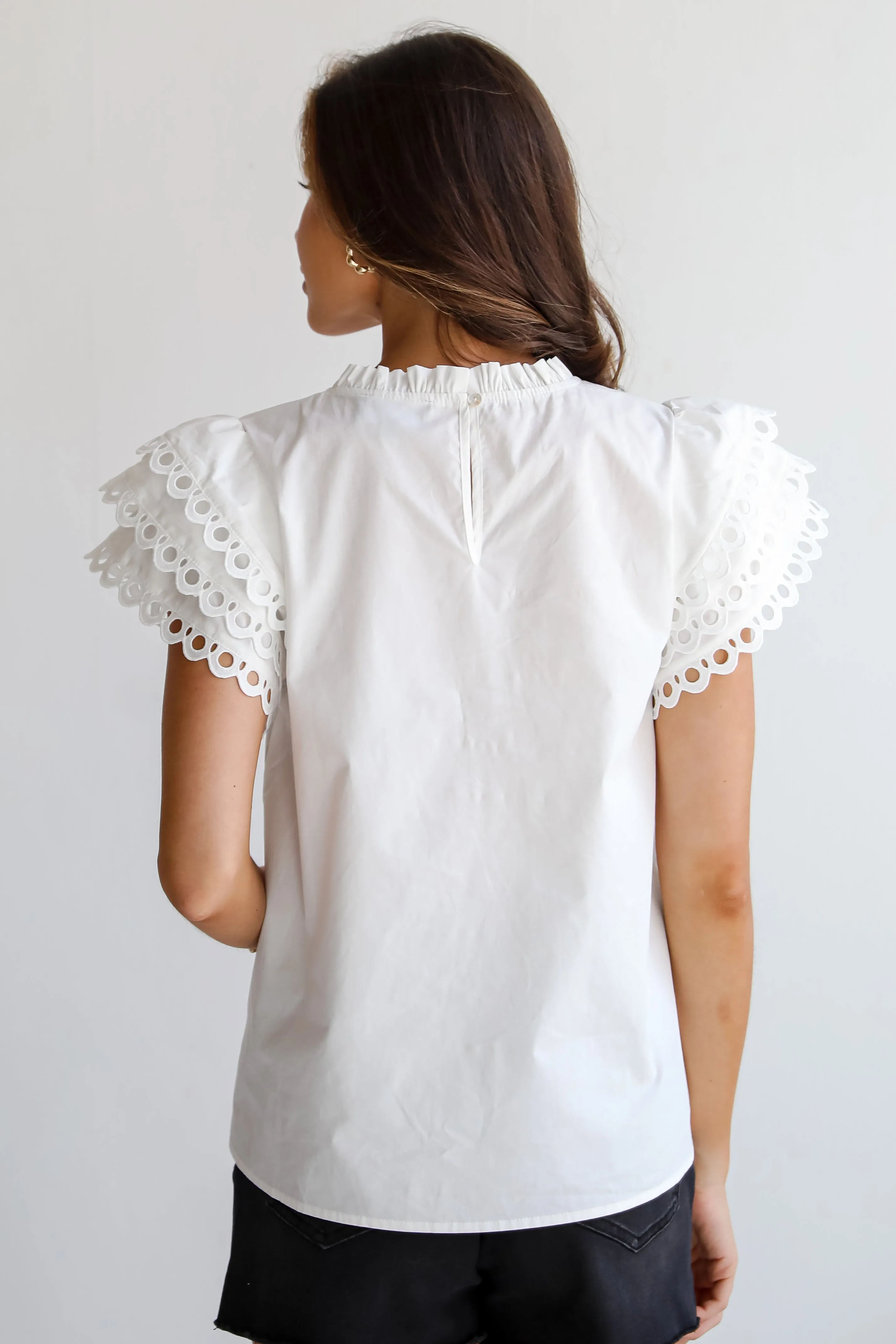 FINAL SALE - Profoundly Precious White Eyelet Sleeve Blouse