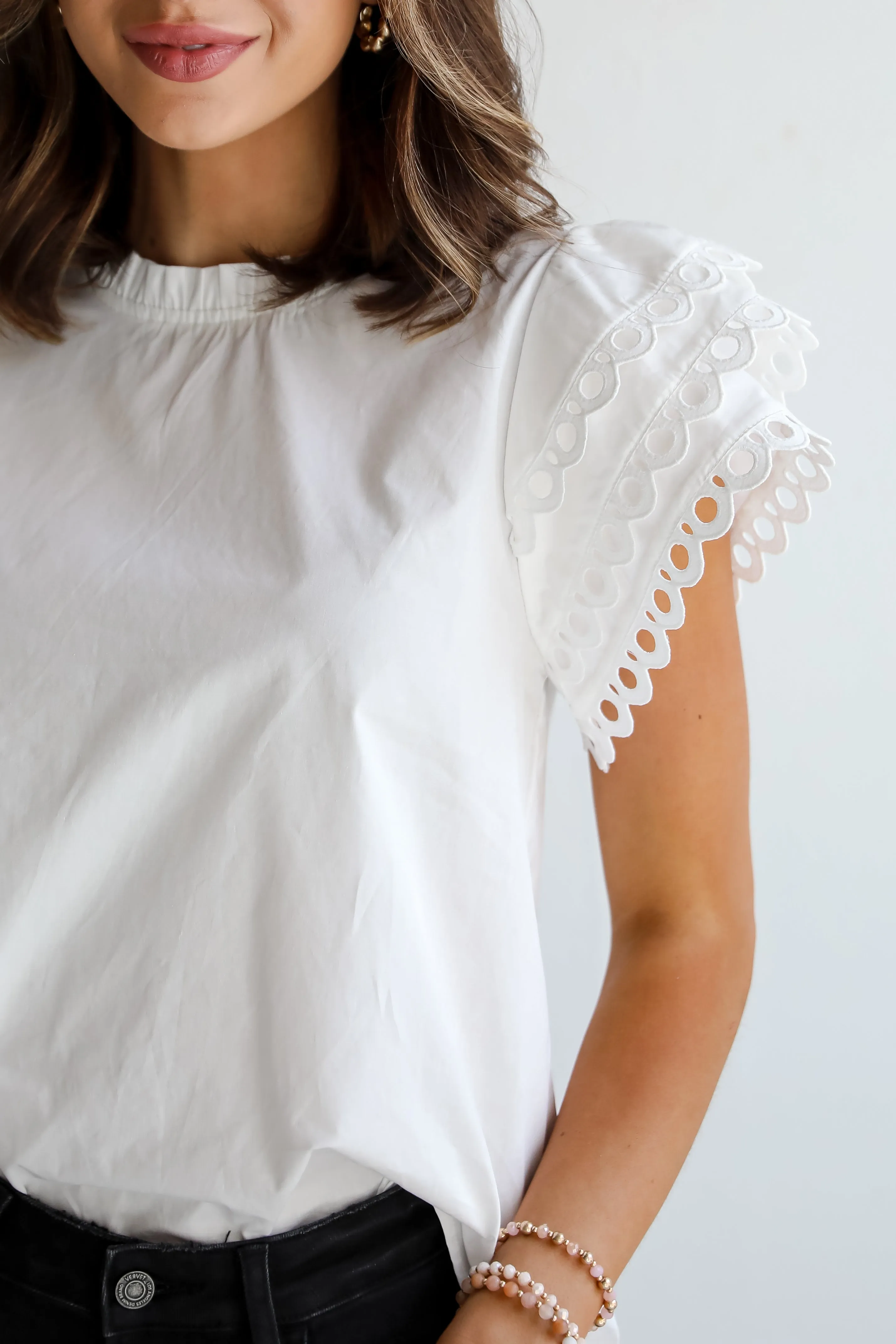 FINAL SALE - Profoundly Precious White Eyelet Sleeve Blouse