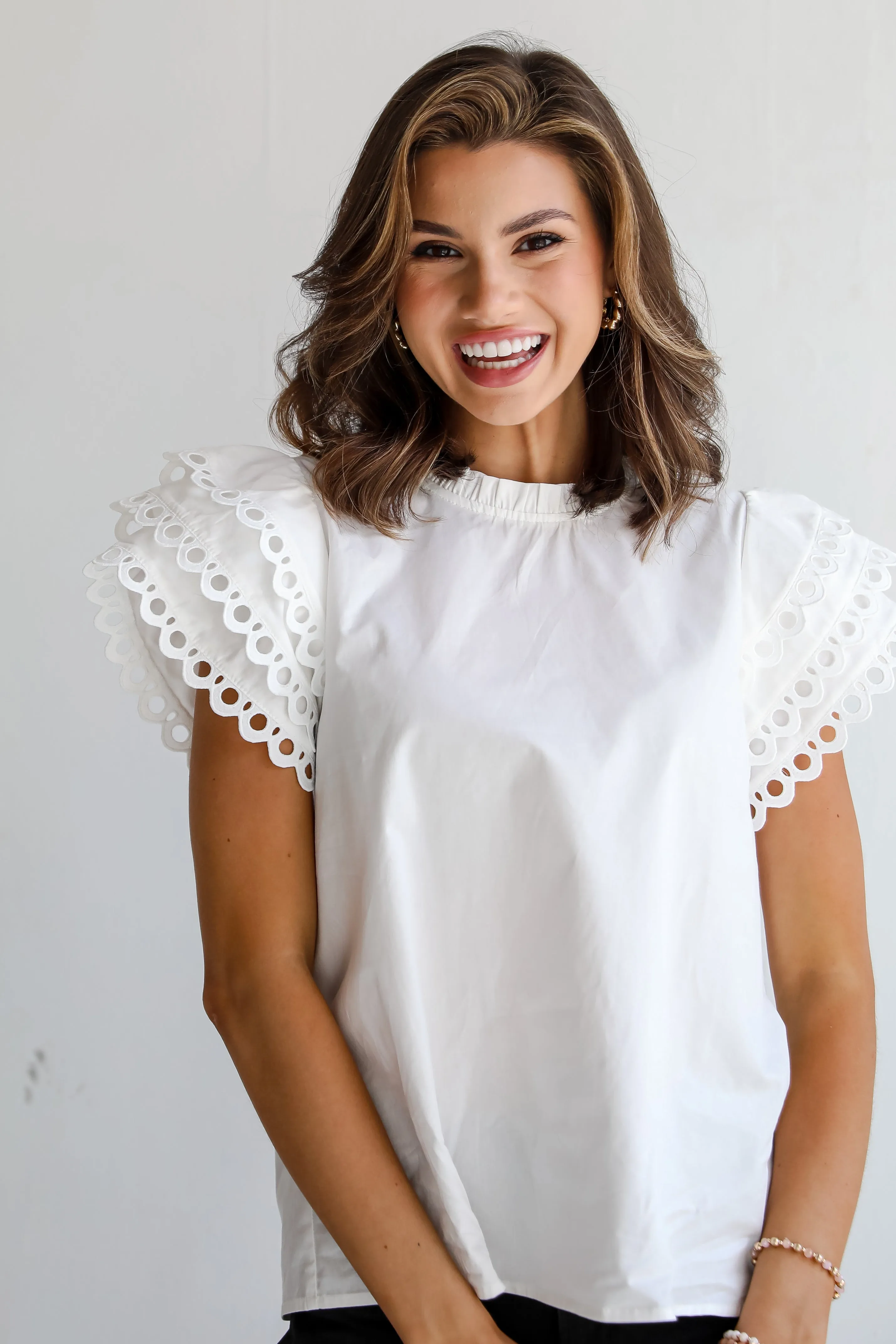 FINAL SALE - Profoundly Precious White Eyelet Sleeve Blouse