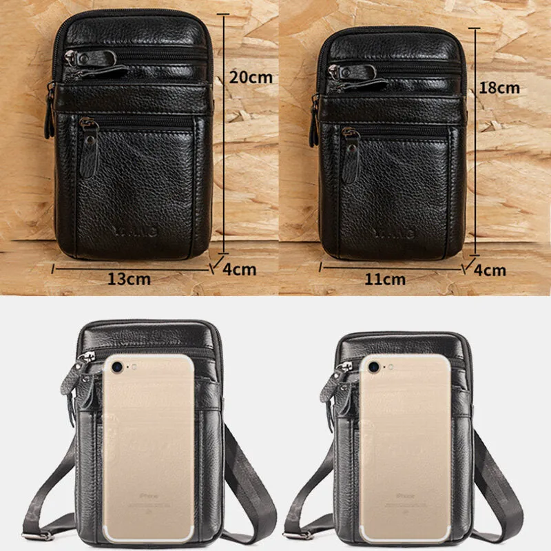 Genuine Leather Waist Bag Multi-pocket Belt Bag Phone Bag Shoulder Bag For Men