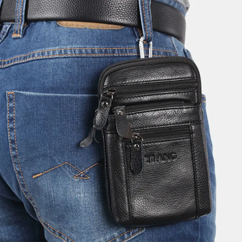 Genuine Leather Waist Bag Multi-pocket Belt Bag Phone Bag Shoulder Bag For Men