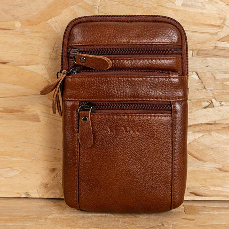 Genuine Leather Waist Bag Multi-pocket Belt Bag Phone Bag Shoulder Bag For Men