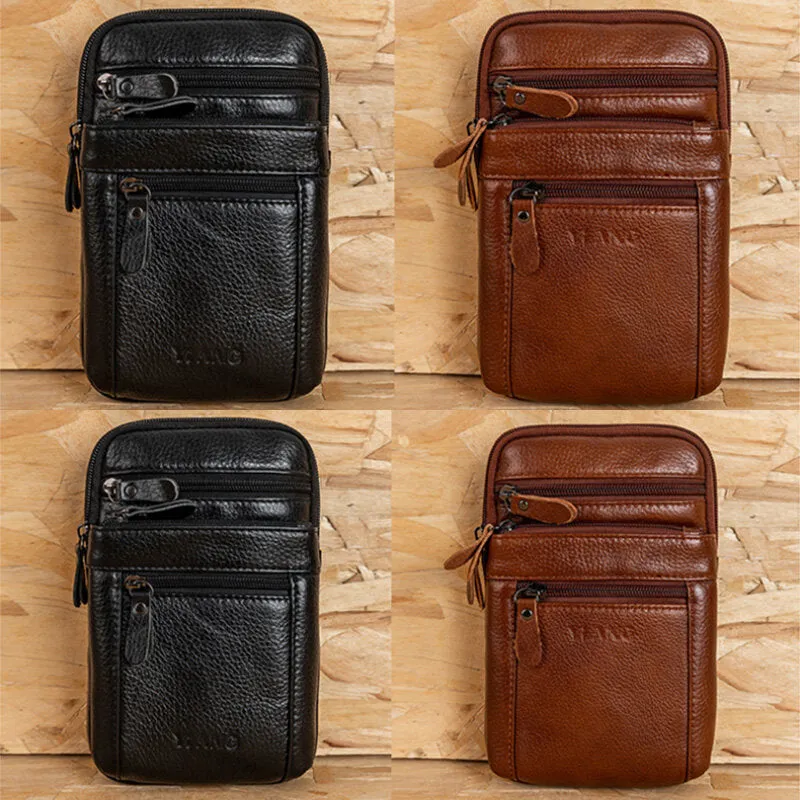 Genuine Leather Waist Bag Multi-pocket Belt Bag Phone Bag Shoulder Bag For Men