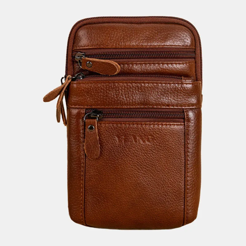 Genuine Leather Waist Bag Multi-pocket Belt Bag Phone Bag Shoulder Bag For Men